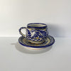 SET TAZA CHOCOLATERA MEDIANA Y PLATO AZUL COBALTO CON AMARILLO