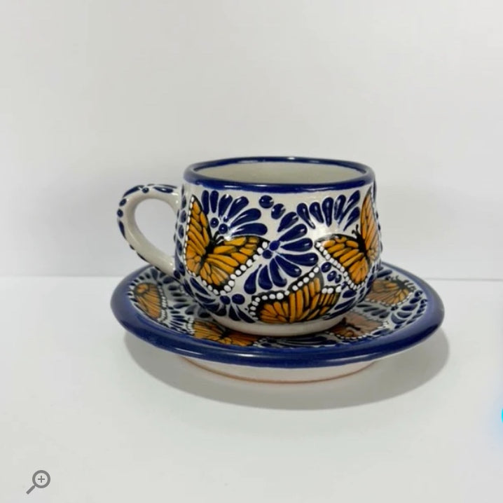SET TAZA CHOCOLATERA MEDIANA FONDO TRADICIONAL MIK AZUL COBALTO MARIPOSAS