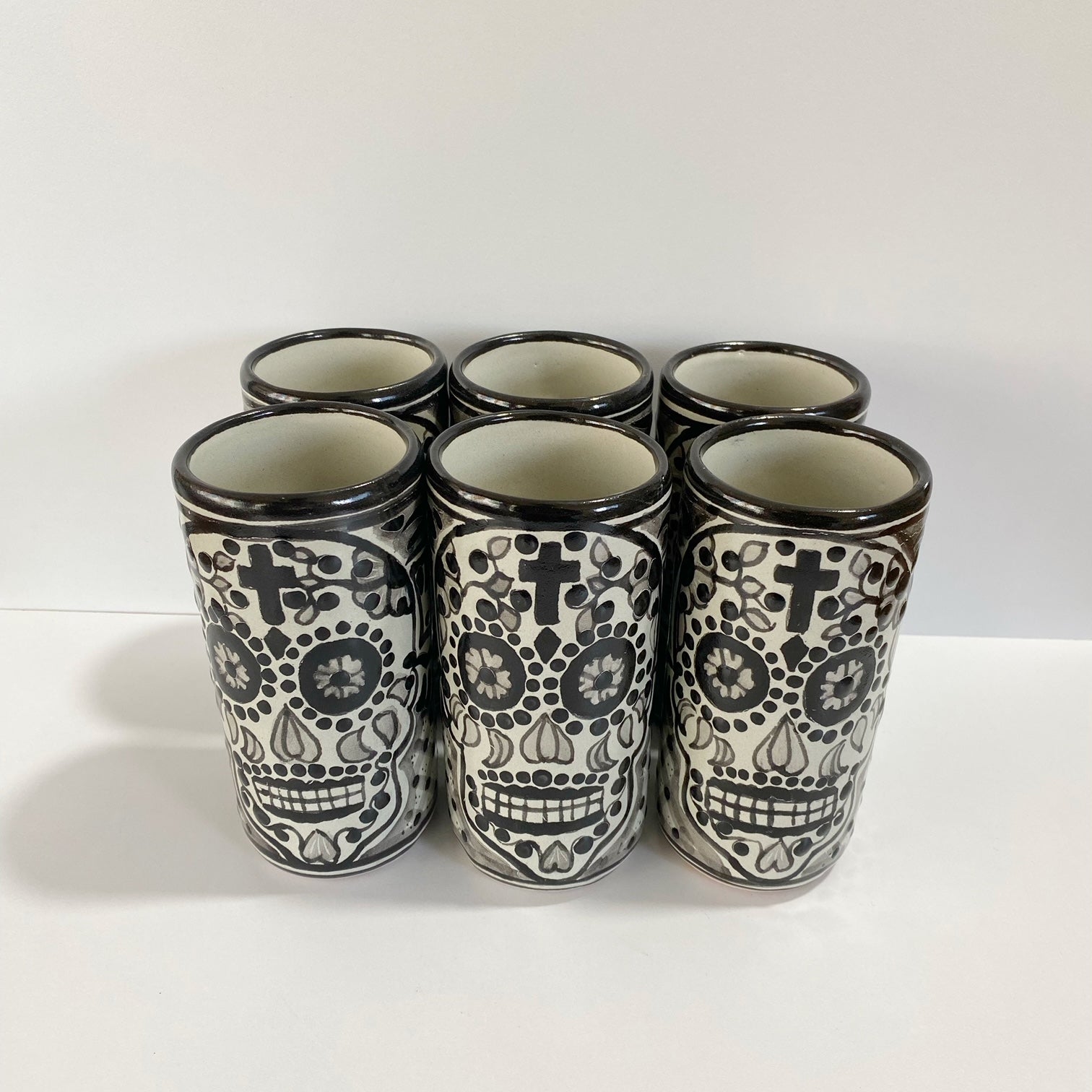 VASOS PARA JARRA CALAVERA BLANCO CON NEGRO