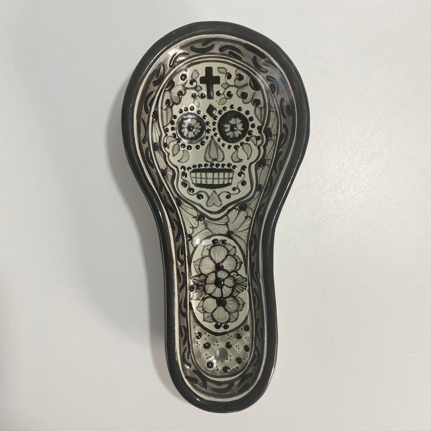 PORTA CUCHARA CALAVERA BLANCO CON NEGRO