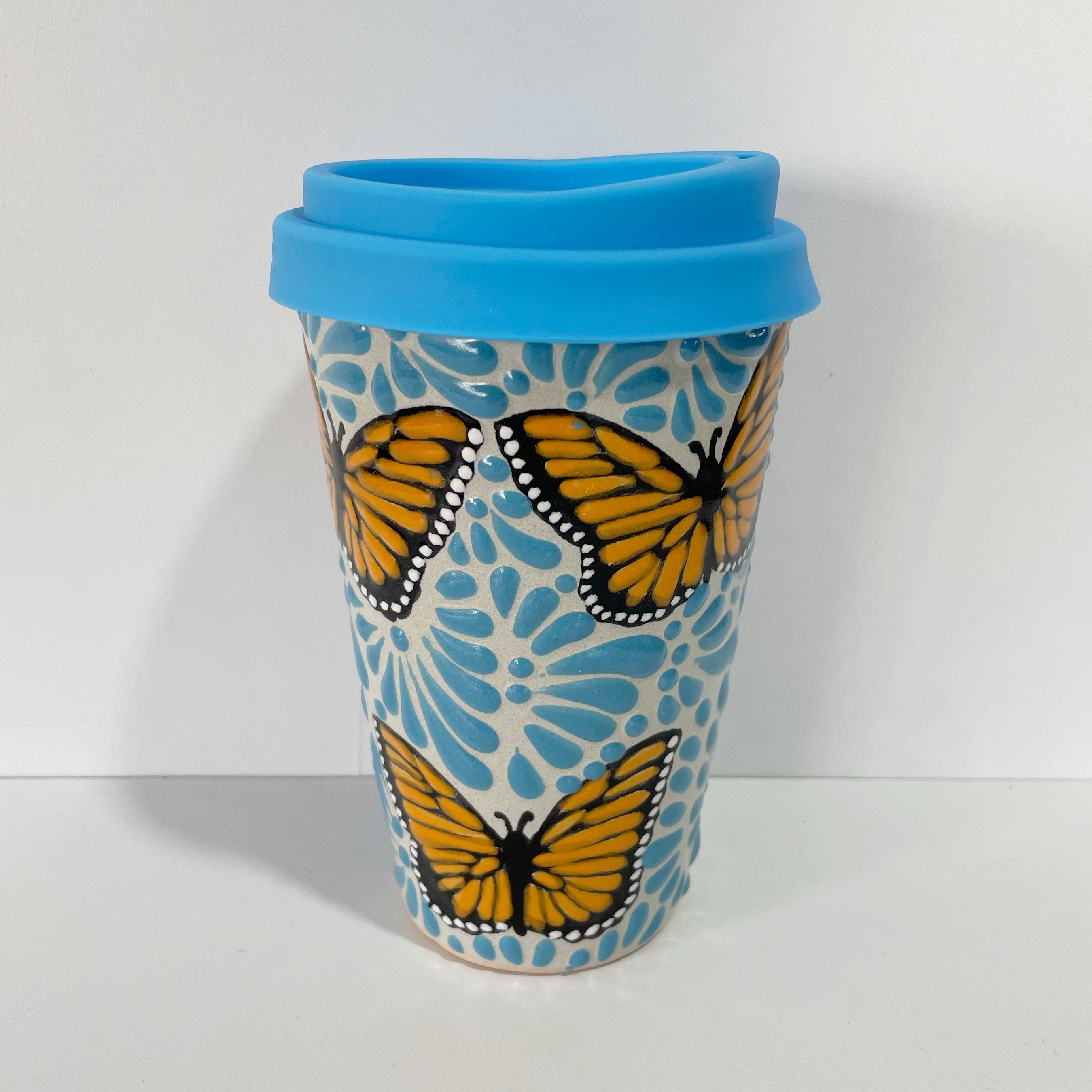 TERMO 15 CM SIN ASA FONDO TRADICIONAL MIK AZUL TURQUESA MARIPOSAS