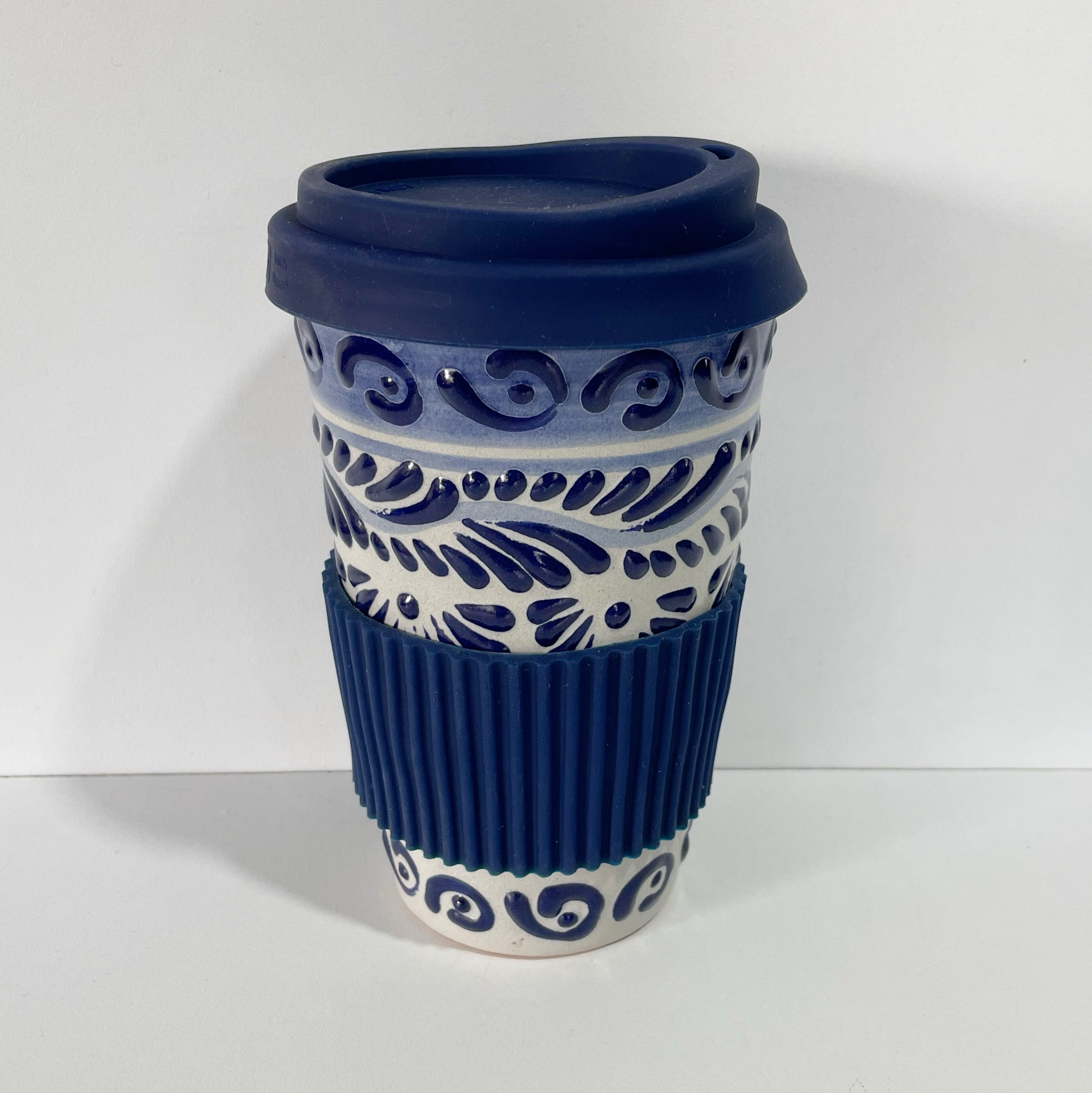 TERMO 15 CM FONDO BLANCO CENEFA ABANICO AZUL COBALTO CLASICO