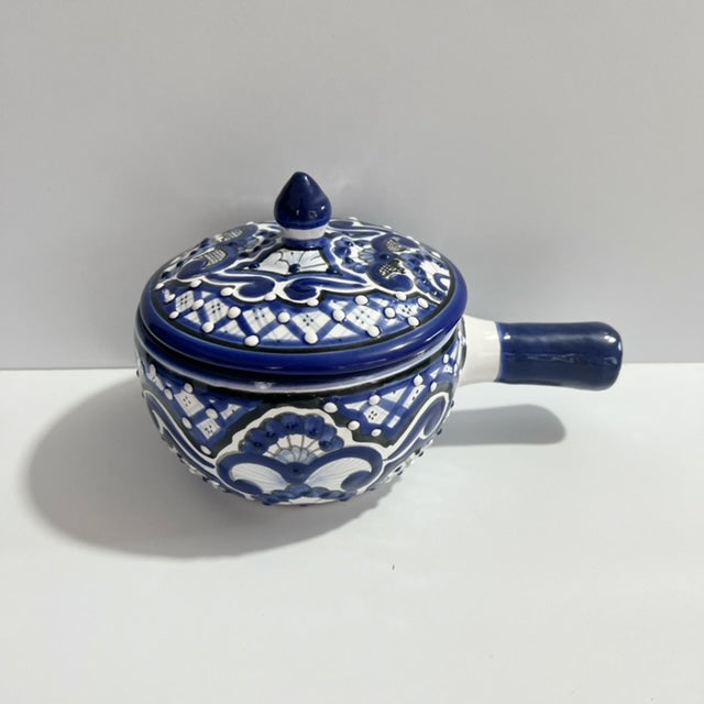 SALSERA TIPO CACEROLA CON ASA AZUL COBALTO