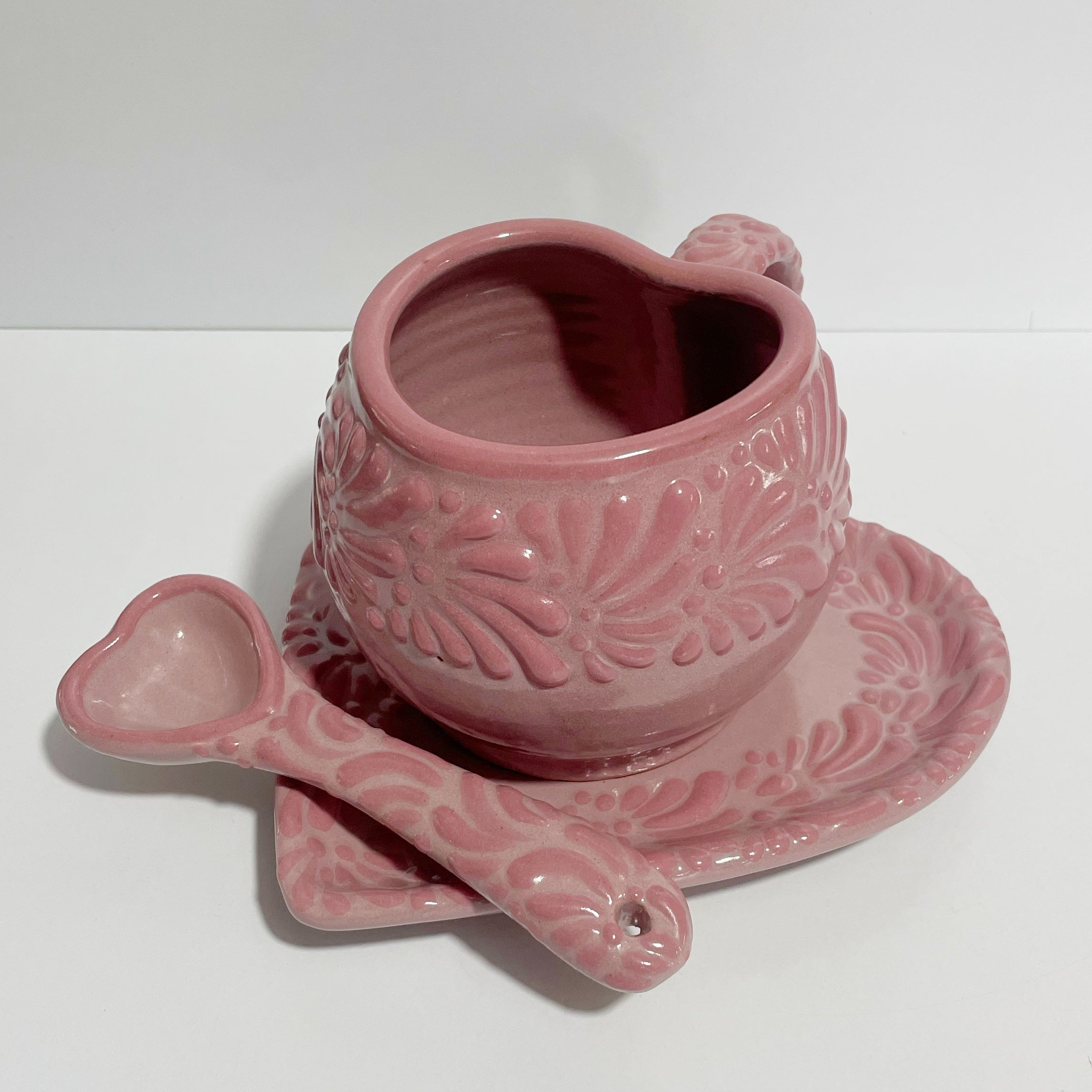 SET 3 PIEZAS TAZA FORMA CORAZON CHOCO GRANDE FONDO ROSA MIK CENEFA ROSA