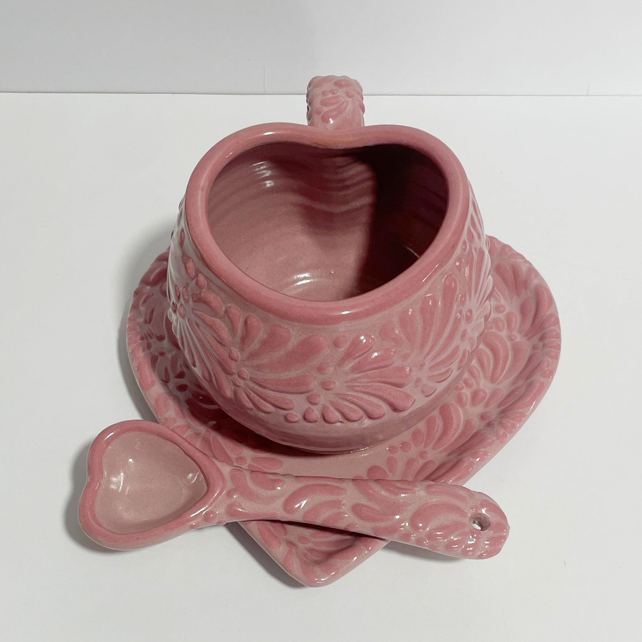 SET 3 PIEZAS TAZA FORMA CORAZON CHOCO GRANDE FONDO ROSA MIK CENEFA ROSA