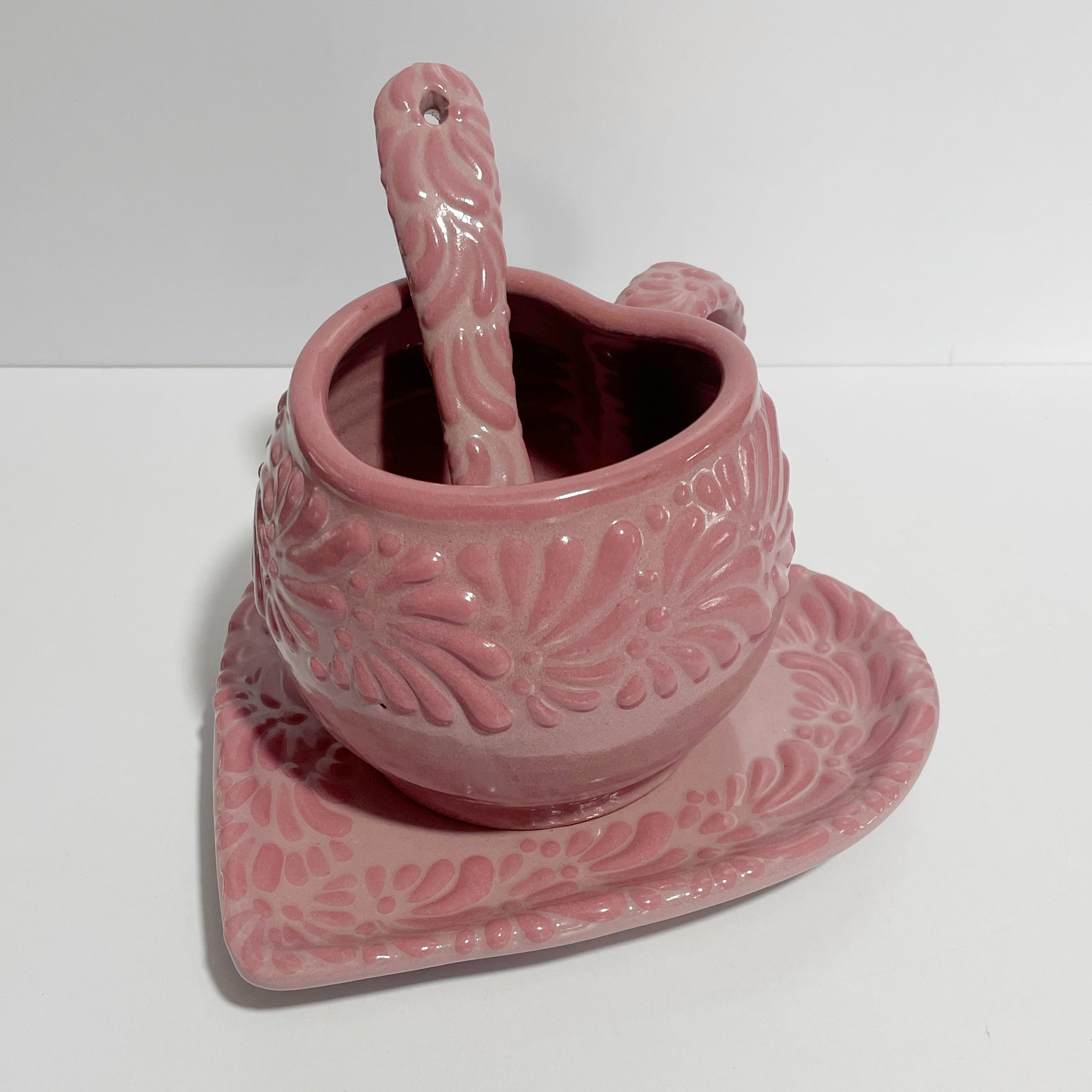 SET 3 PIEZAS TAZA FORMA CORAZON CHOCO GRANDE FONDO ROSA MIK CENEFA ROSA