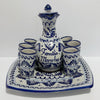 SET 9 PIEZAS LICORERO PERSONALIZADO FONDO TRADICIONAL CENEFA CLASICO AZUL COBALTO FAMILIA