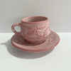 SET TAZA CHOCOLATERA MEDIANA Y PLATO 15 CM ROSA CON ROSA CENEFA