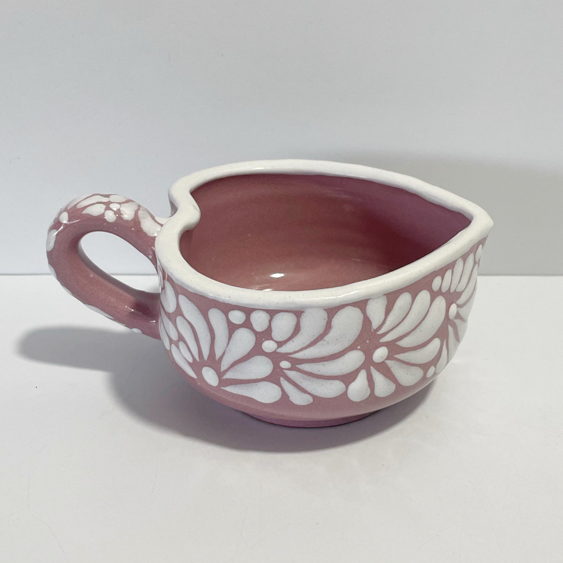 TAZA DE TÉ CORAZON FONDO ROSA MIK CENEFA BLANCO