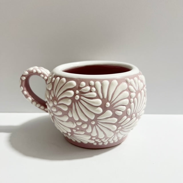 TAZA CHOCOLATERA GRANDE FONDO ROSA BLANCO MIK