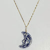 COLLAR LUNA FONDO TRADICIONAL DECORADO AZUL COBALTO CADENA DORADA