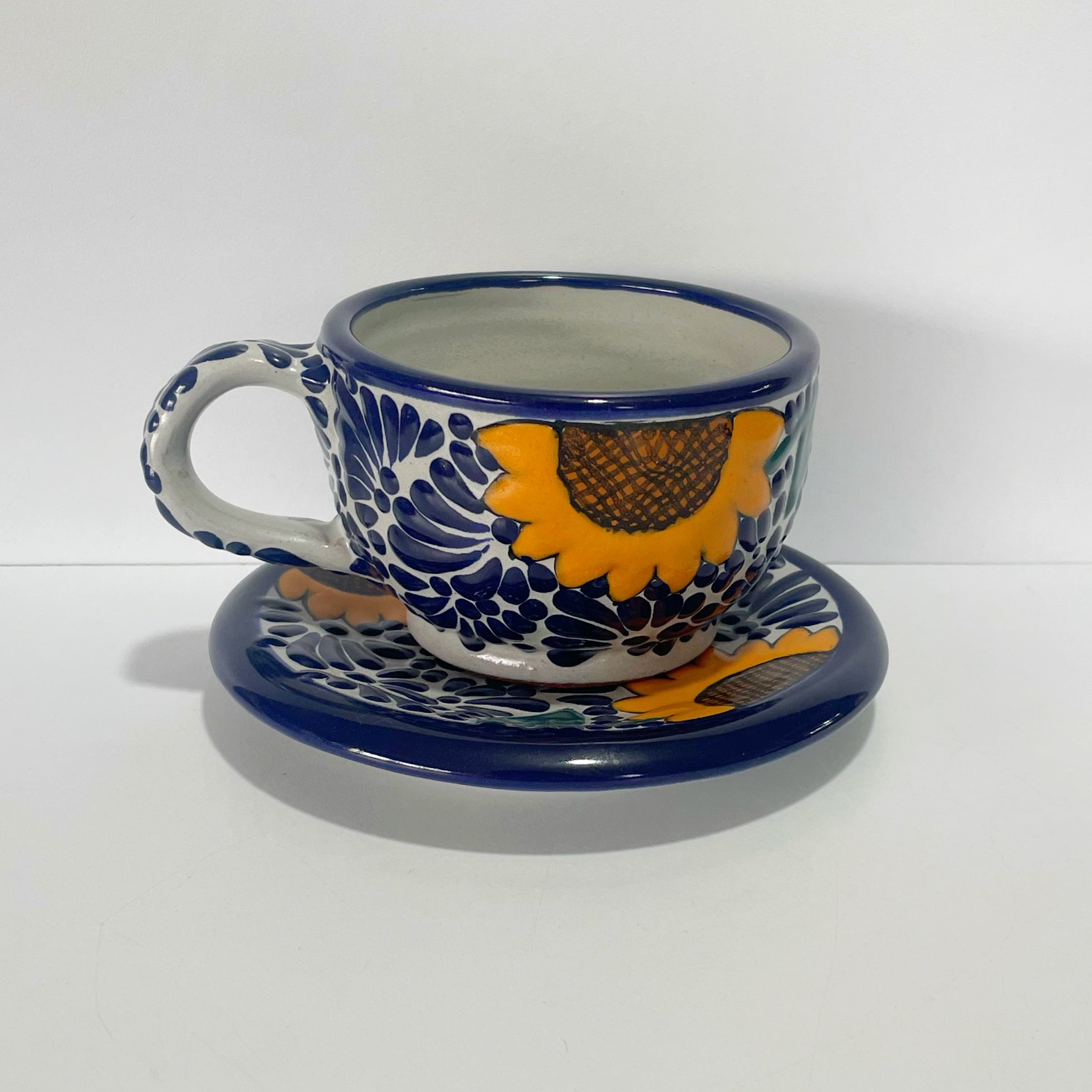 SET TAZA 300 ML Y PLATO FONDO TRADICIONAL MIK AZUL COBALTO GIRASOLES