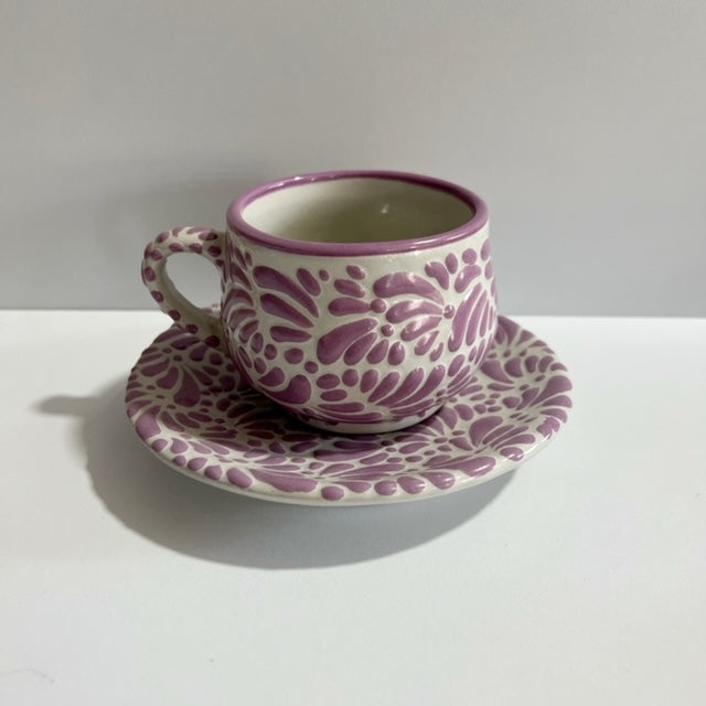 SET TAZA CHOCOLATERA MEDIANA CON PLATO, MORADA.