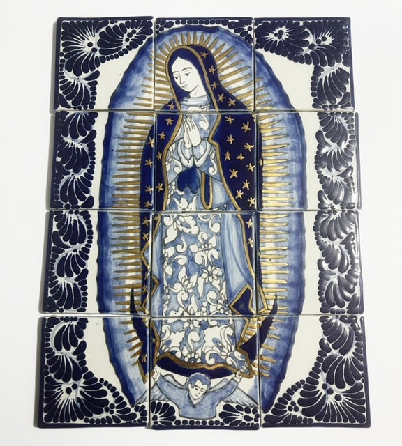 RETABLO VIRGENCITA, AZUL COBALTO DESTELLOS DE ORO