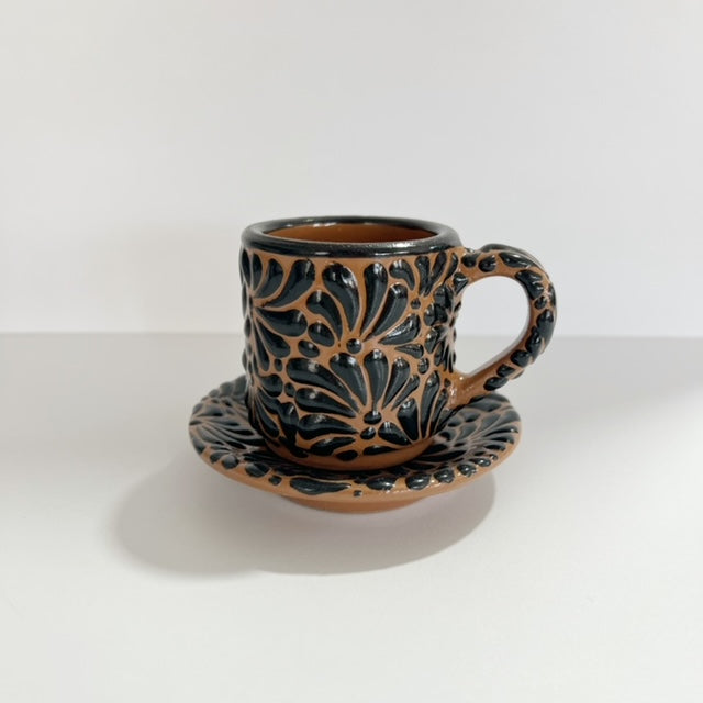 SET TAZA EXPRESO, FONDO CAFÉ DECORADO NEGRO