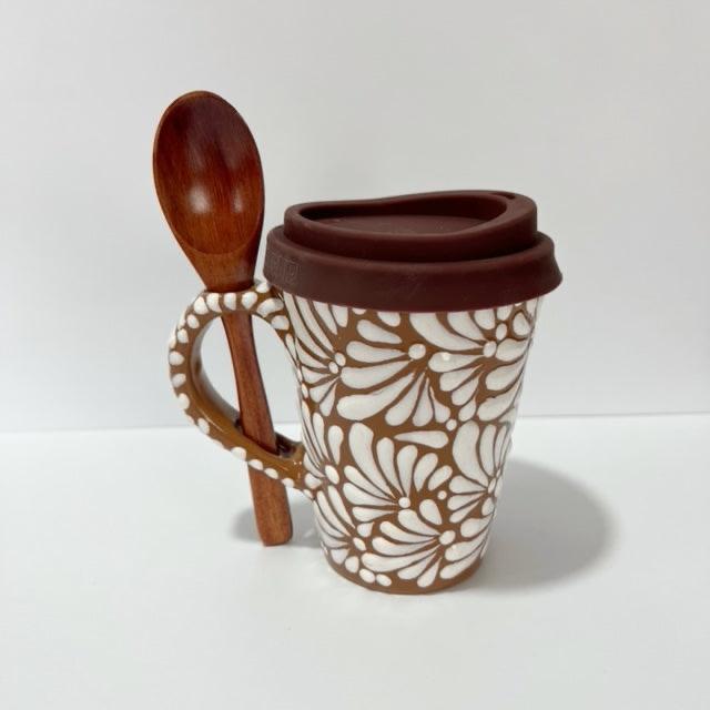 TERMO CUCHARA, FONDO CAFÉ DECORADO BLANCO MIK