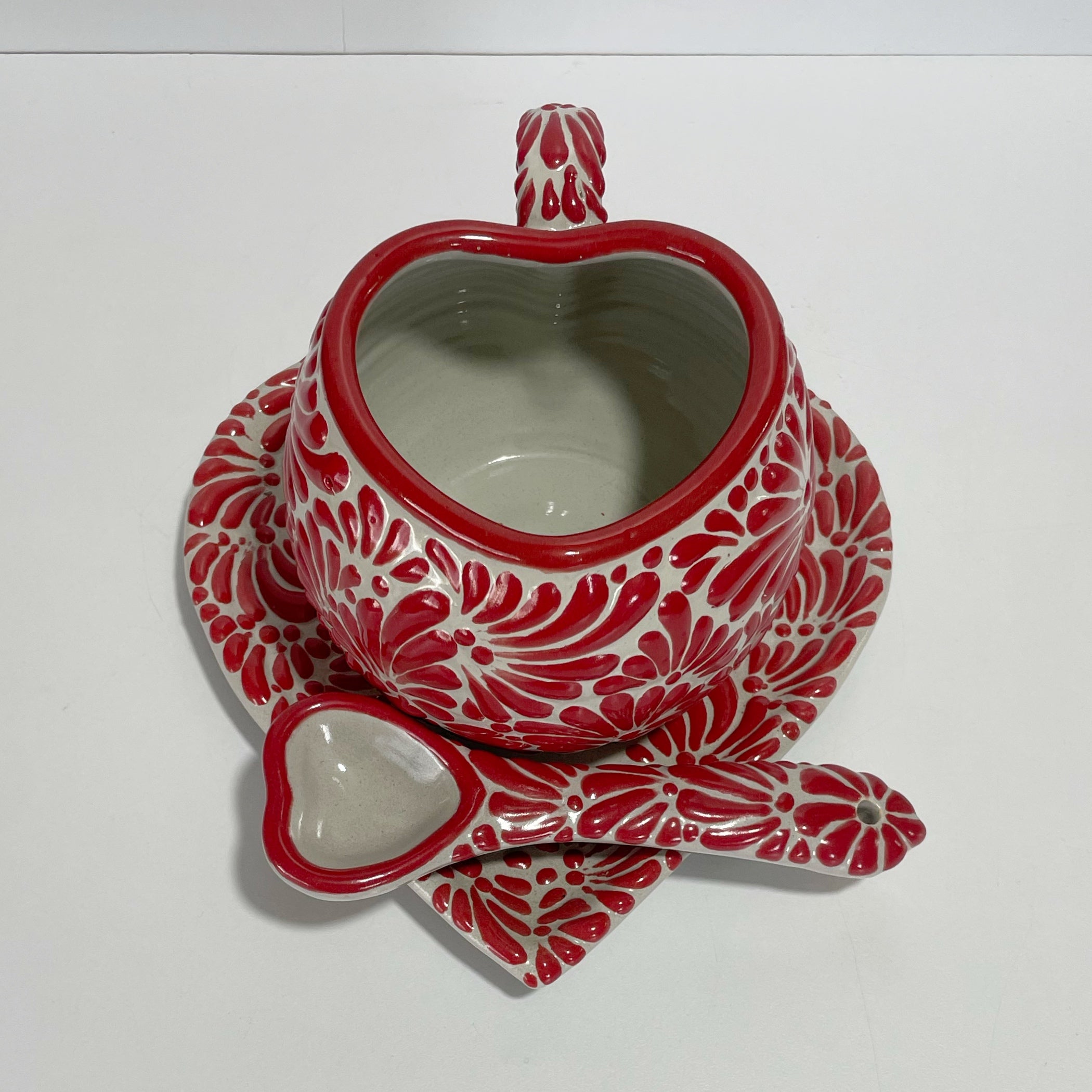 SET 3 PIEZAS TAZA FORMA CORAZON CHOCO GRANDE FONDO TRADICIONAL MIK ROJO