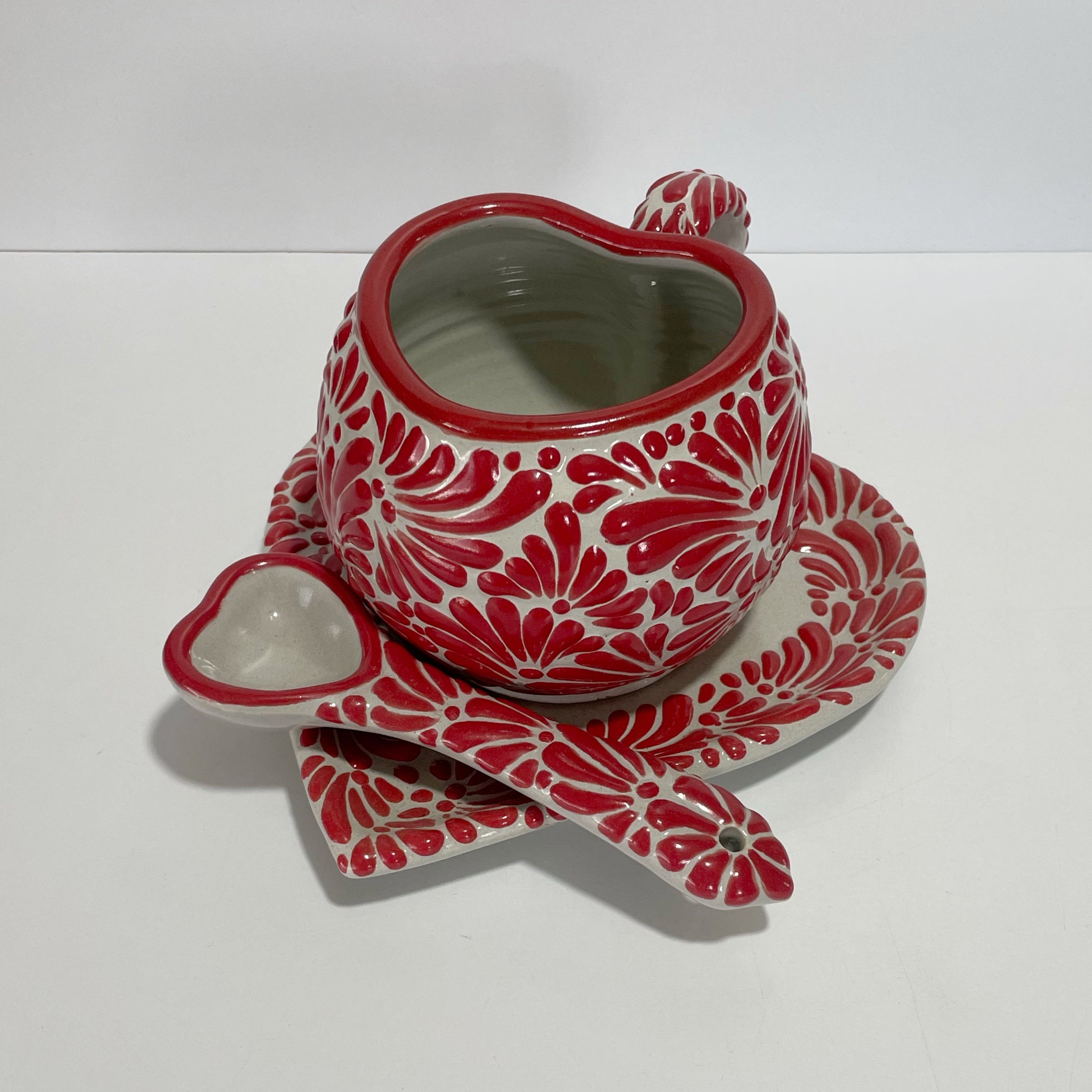 SET 3 PIEZAS TAZA FORMA CORAZON CHOCO GRANDE FONDO TRADICIONAL MIK ROJO
