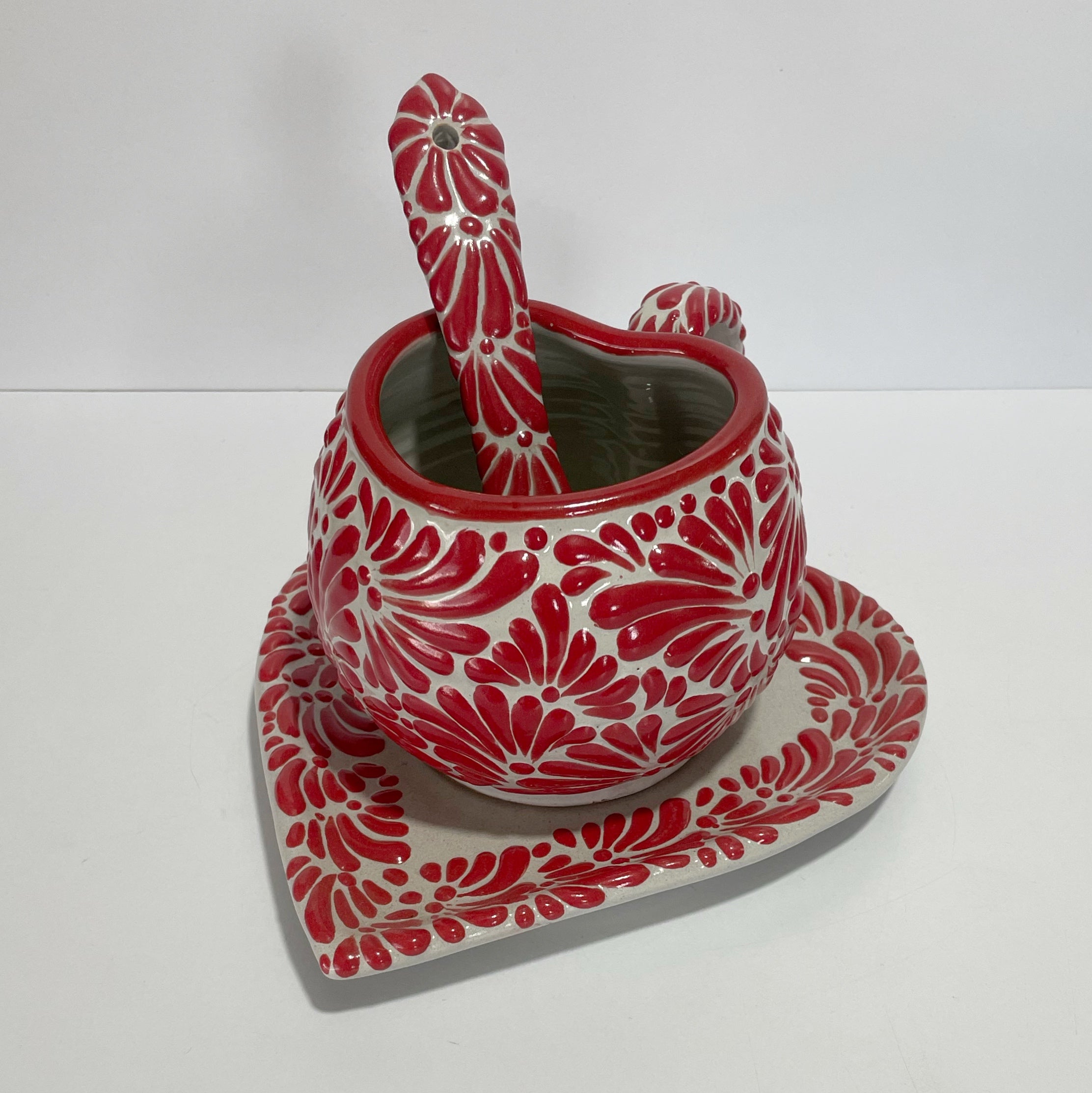 SET 3 PIEZAS TAZA FORMA CORAZON CHOCO GRANDE FONDO TRADICIONAL MIK ROJO