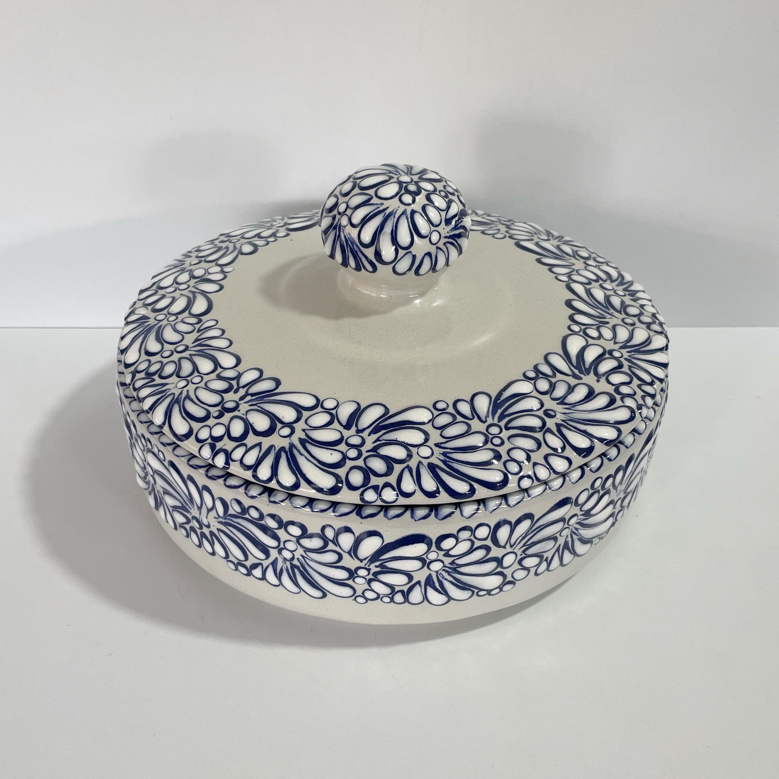 TORTILLERO FONDO TRADICIONAL MIK CENEFA AZUL COBALTO GOTA DOBLE BLANCO