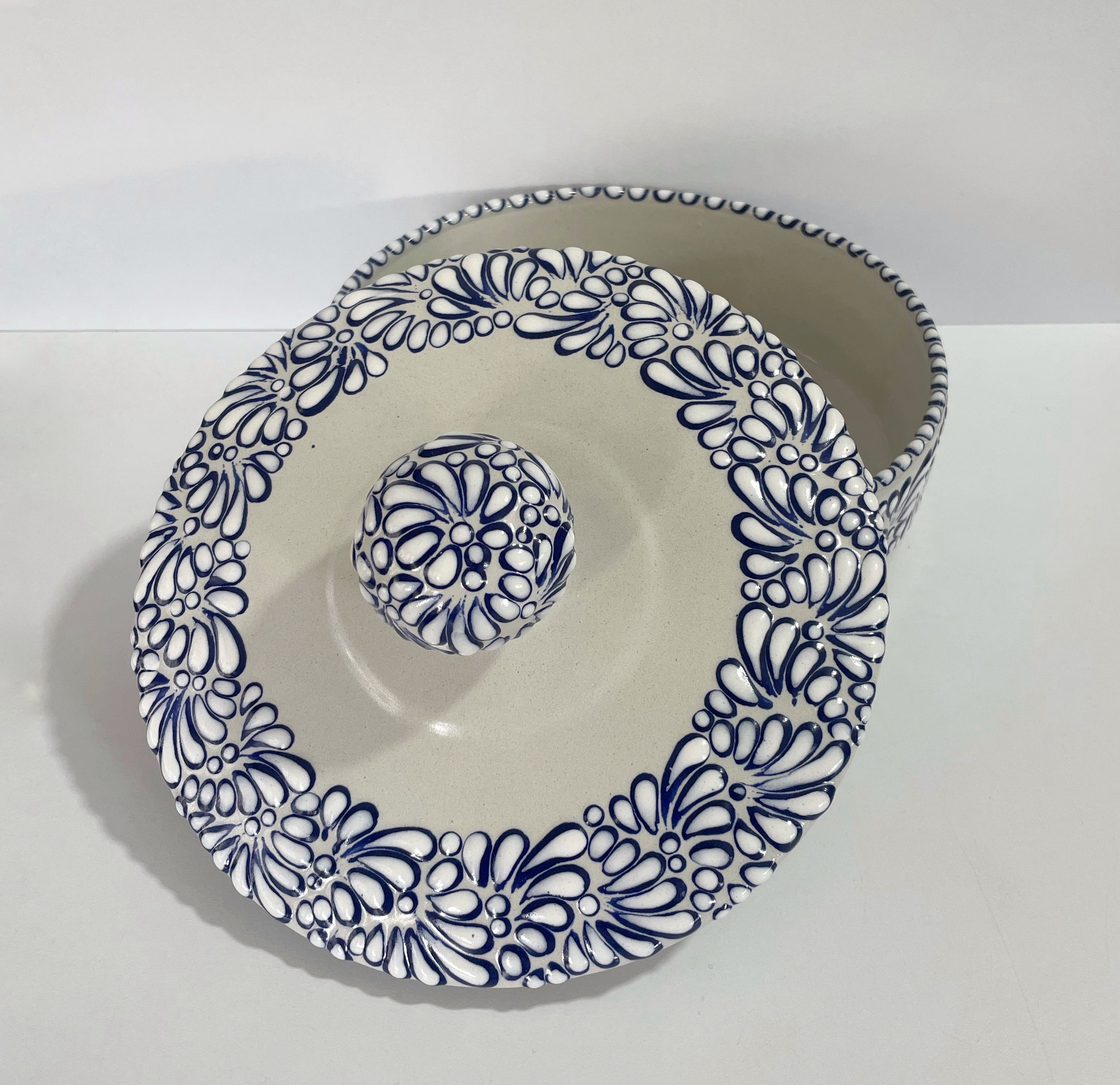 TORTILLERO FONDO TRADICIONAL MIK CENEFA AZUL COBALTO GOTA DOBLE BLANCO