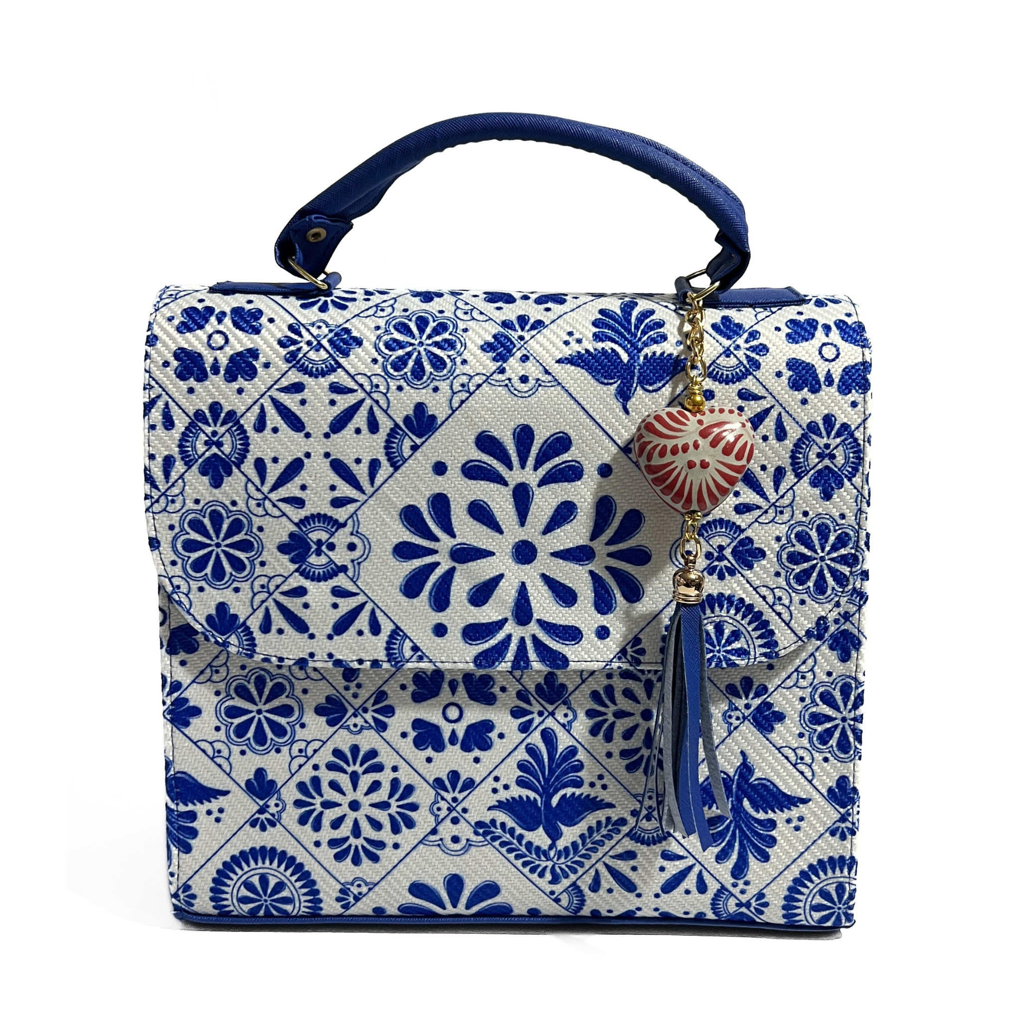 BOLSA COLOR AZUL COBALTO ESTILO TALAVERA CON LLAVERO ROJO