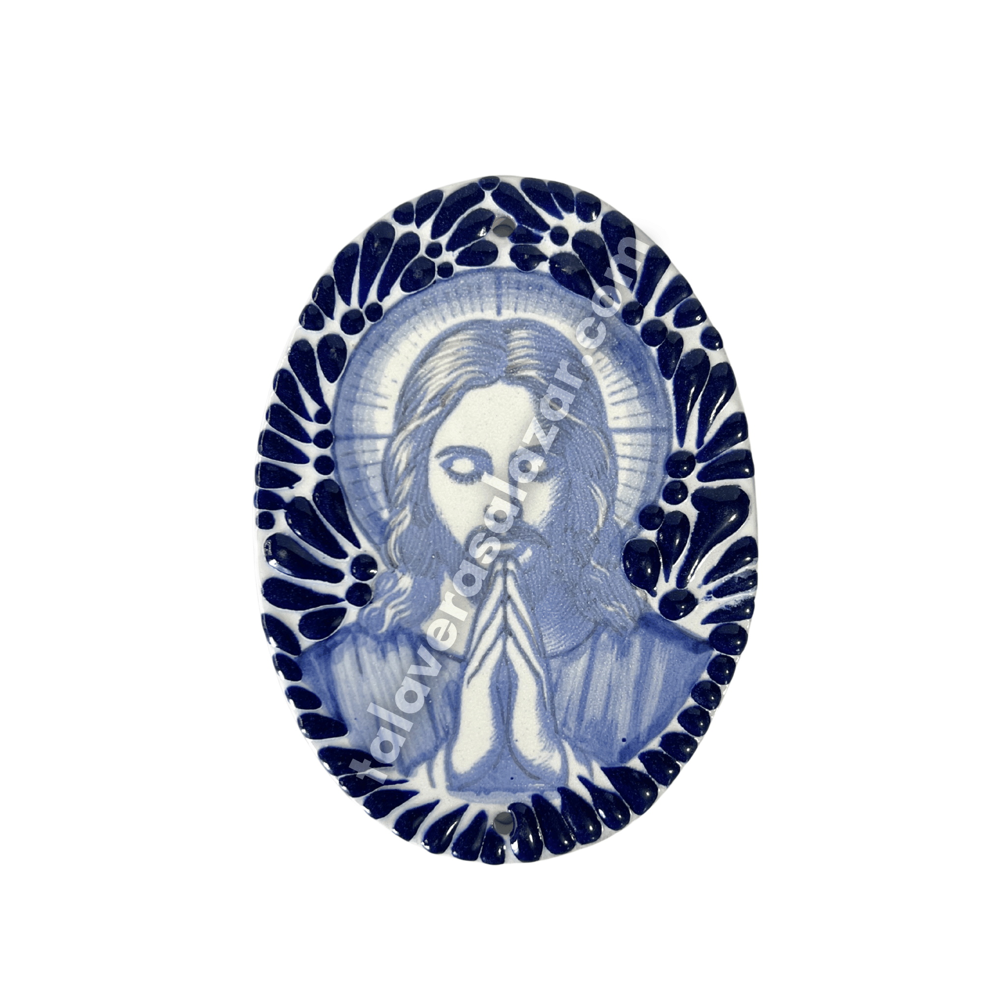 PLACA OVALADA 14 CM JESUS ORANDO MIK AZUL COBALTO