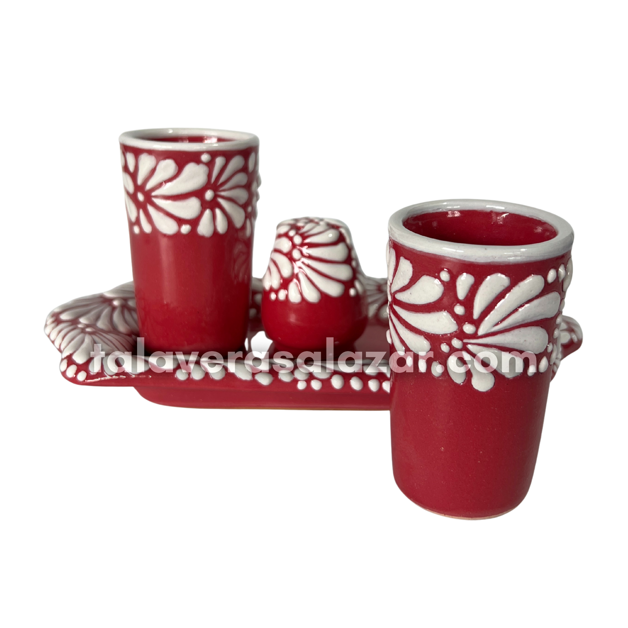 SET TEQUILERO 4 PZ FONDO ROJO MIK CENEFA BLANCO