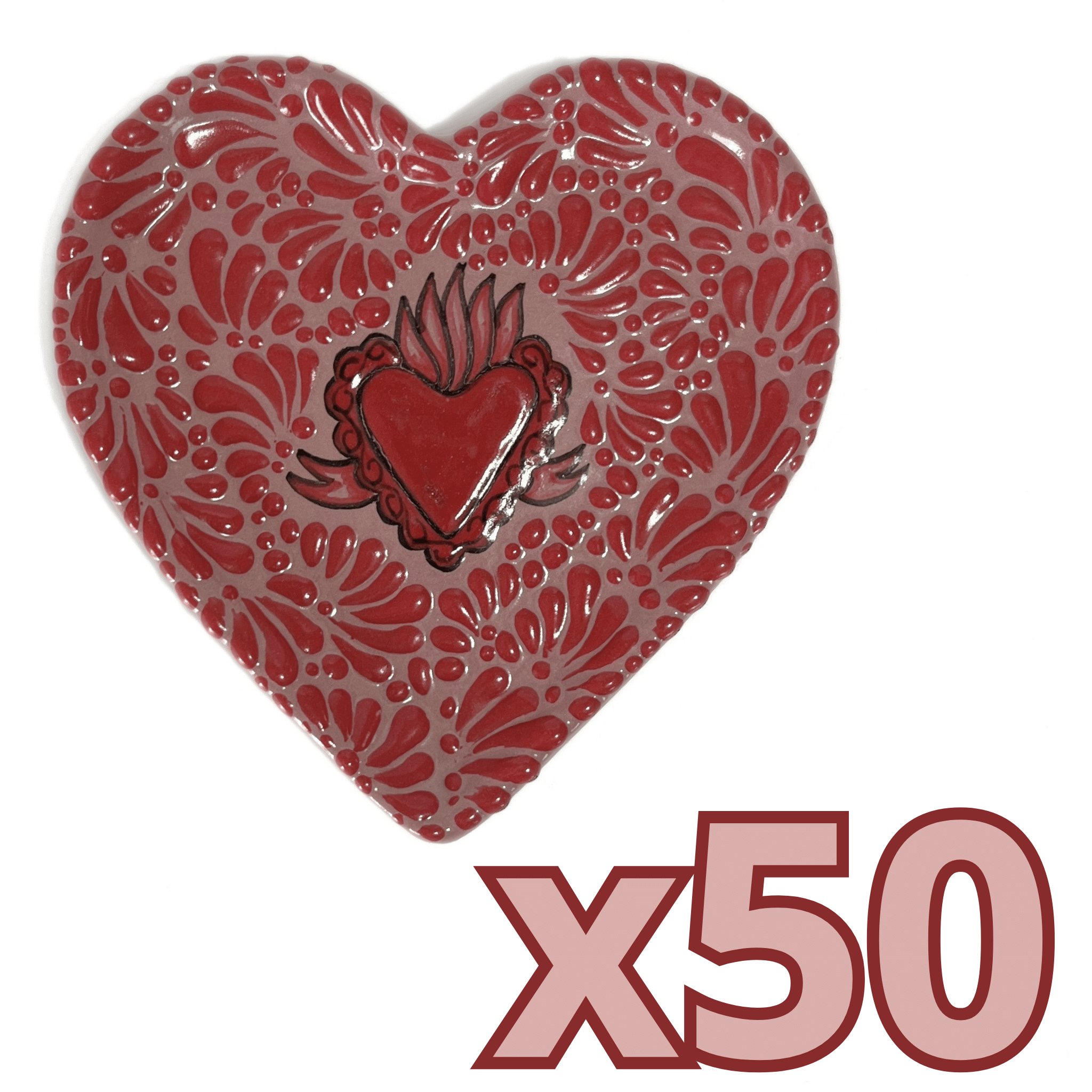 PLATO DE CORAZON 16 CM FONDO ROSA MIK ROJO SAGRADO CORAZON ROJO