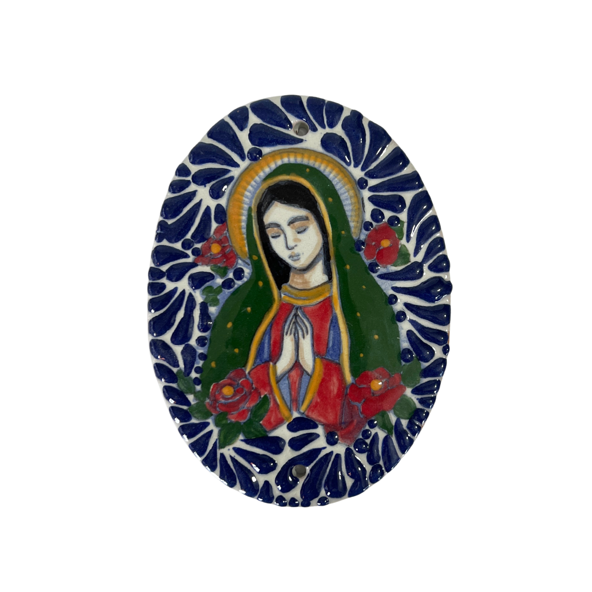 PLACA OVALADA 14 CM VIRGEN DE GUADALUPE MIK AZUL COBALTO