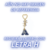 LLAVERO INICIAL AZUL COBALTO CON CRISTAL CORTADO
