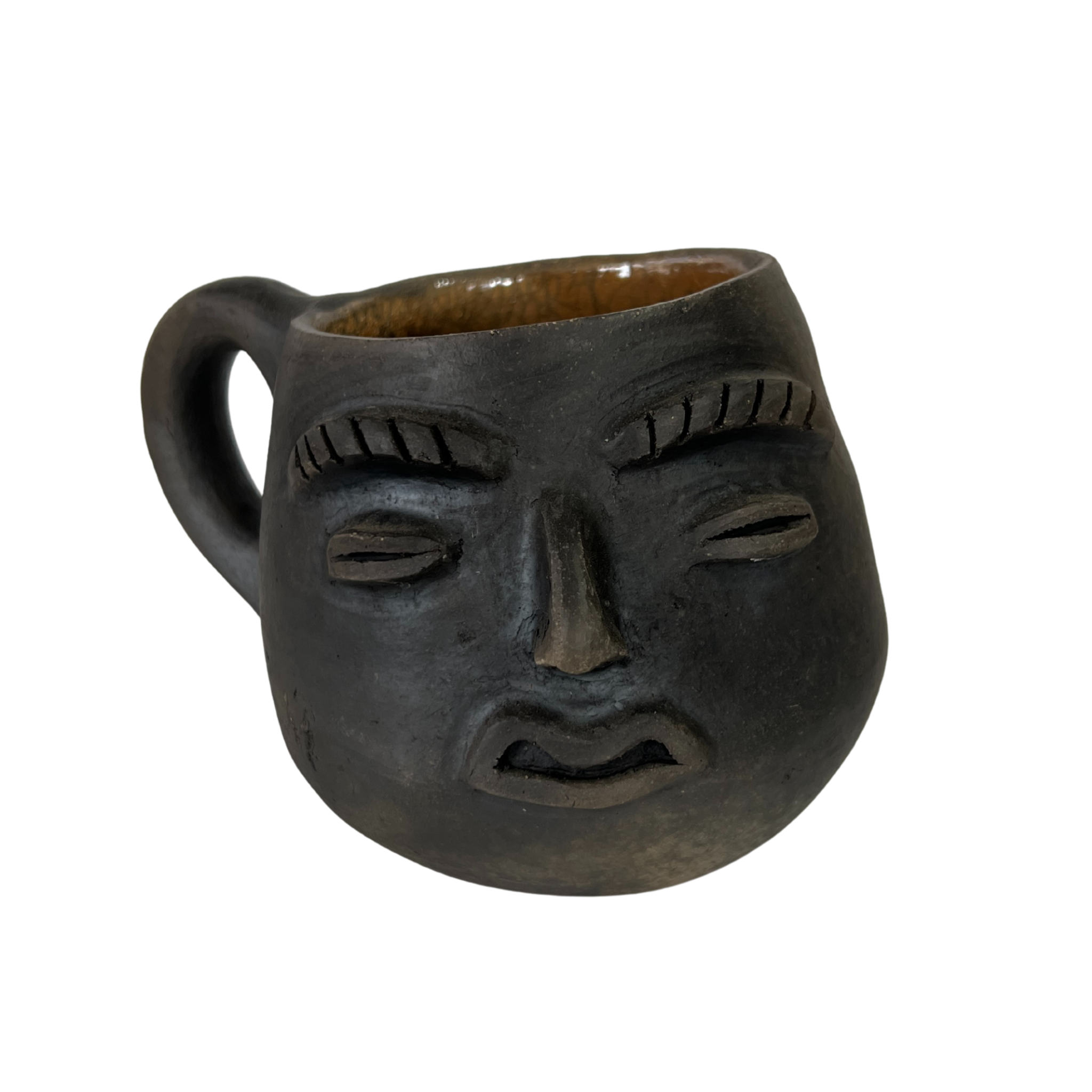 TAZA BARRO AHUMADO CARA ENOJADA