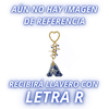 LLAVERO INICIAL AZUL COBALTO CON CRISTAL CORTADO