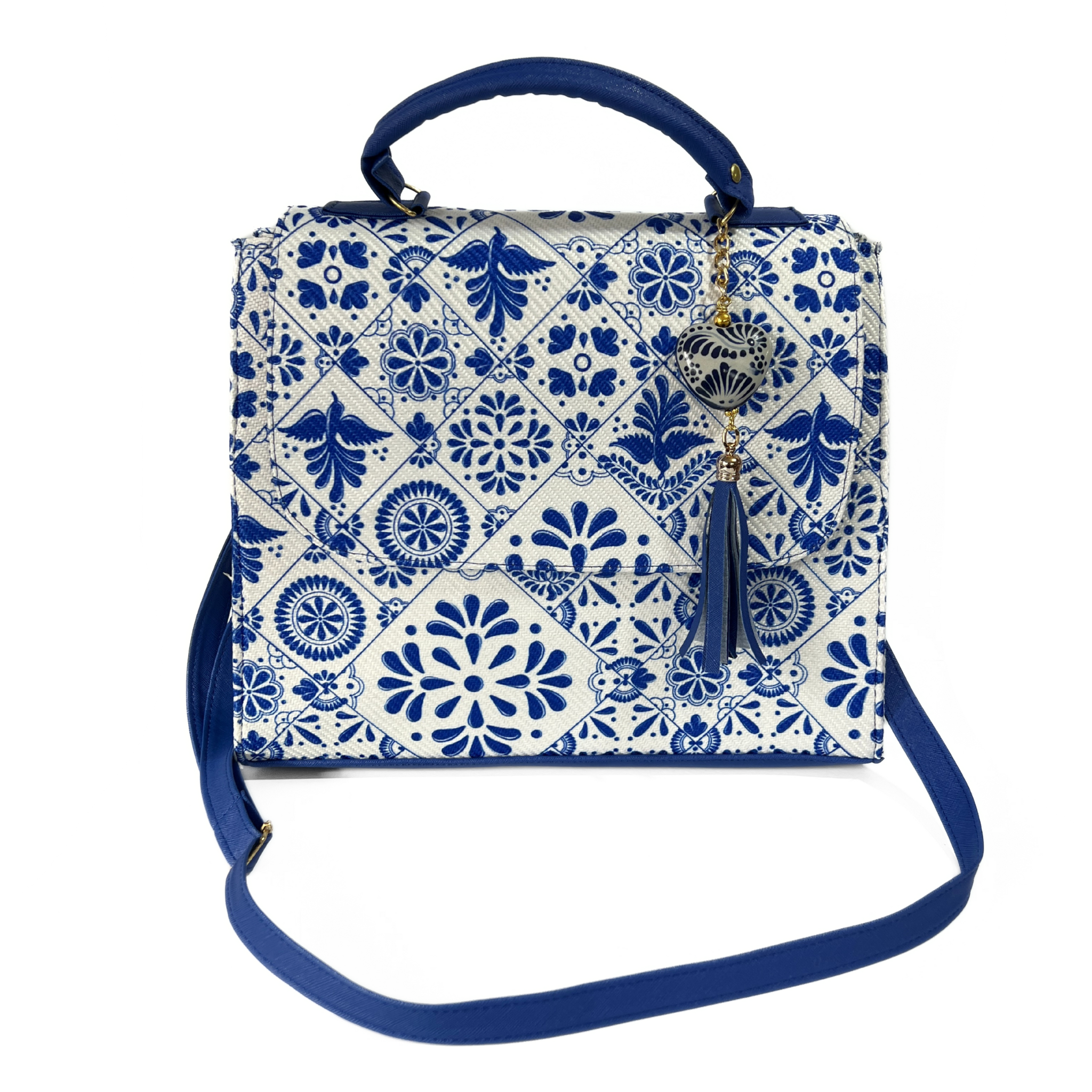 BOLSA COLOR AZUL COBALTO ESTILO TALAVERA CON LLAVERO AZUL COBALTO