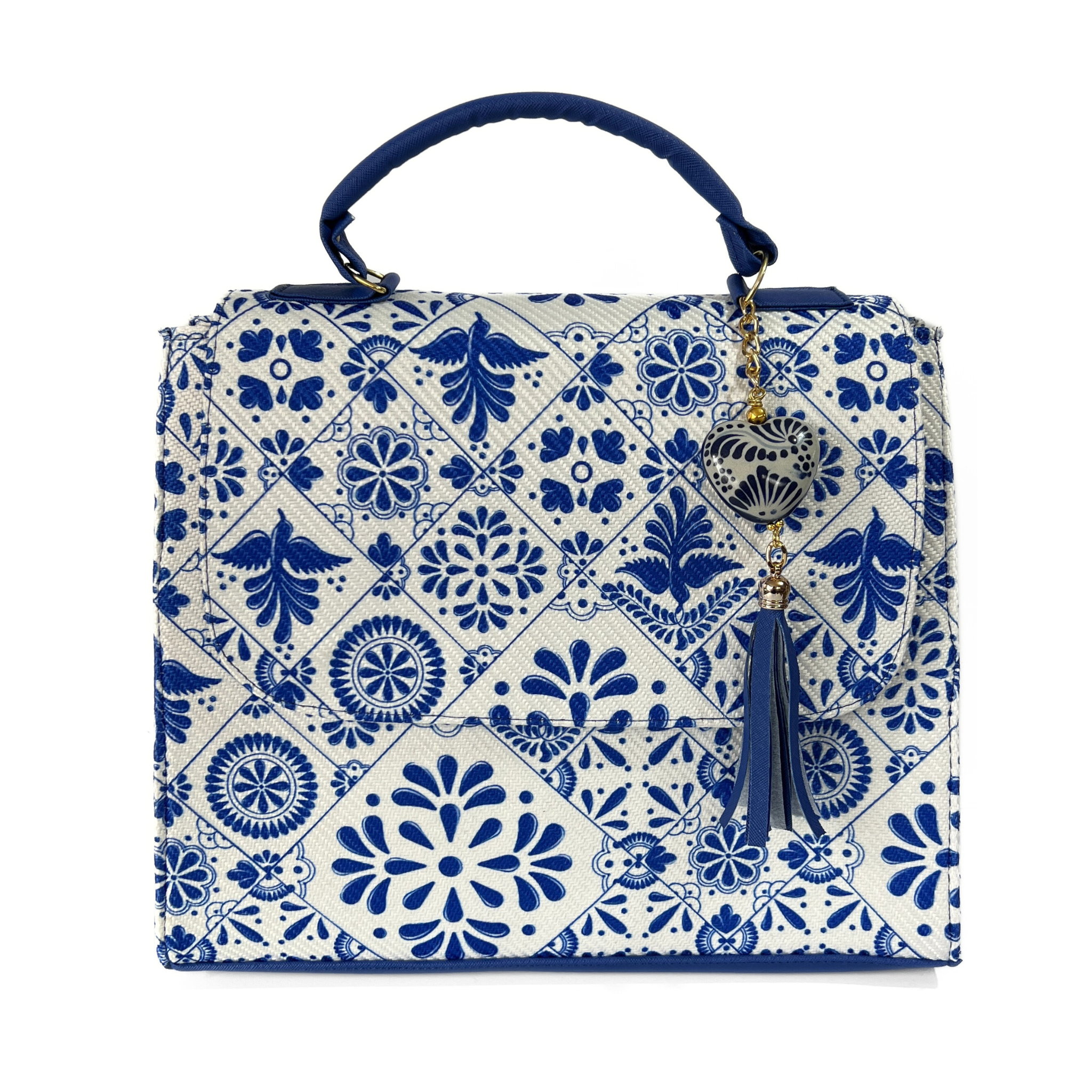 BOLSA COLOR AZUL COBALTO ESTILO TALAVERA CON LLAVERO AZUL COBALTO
