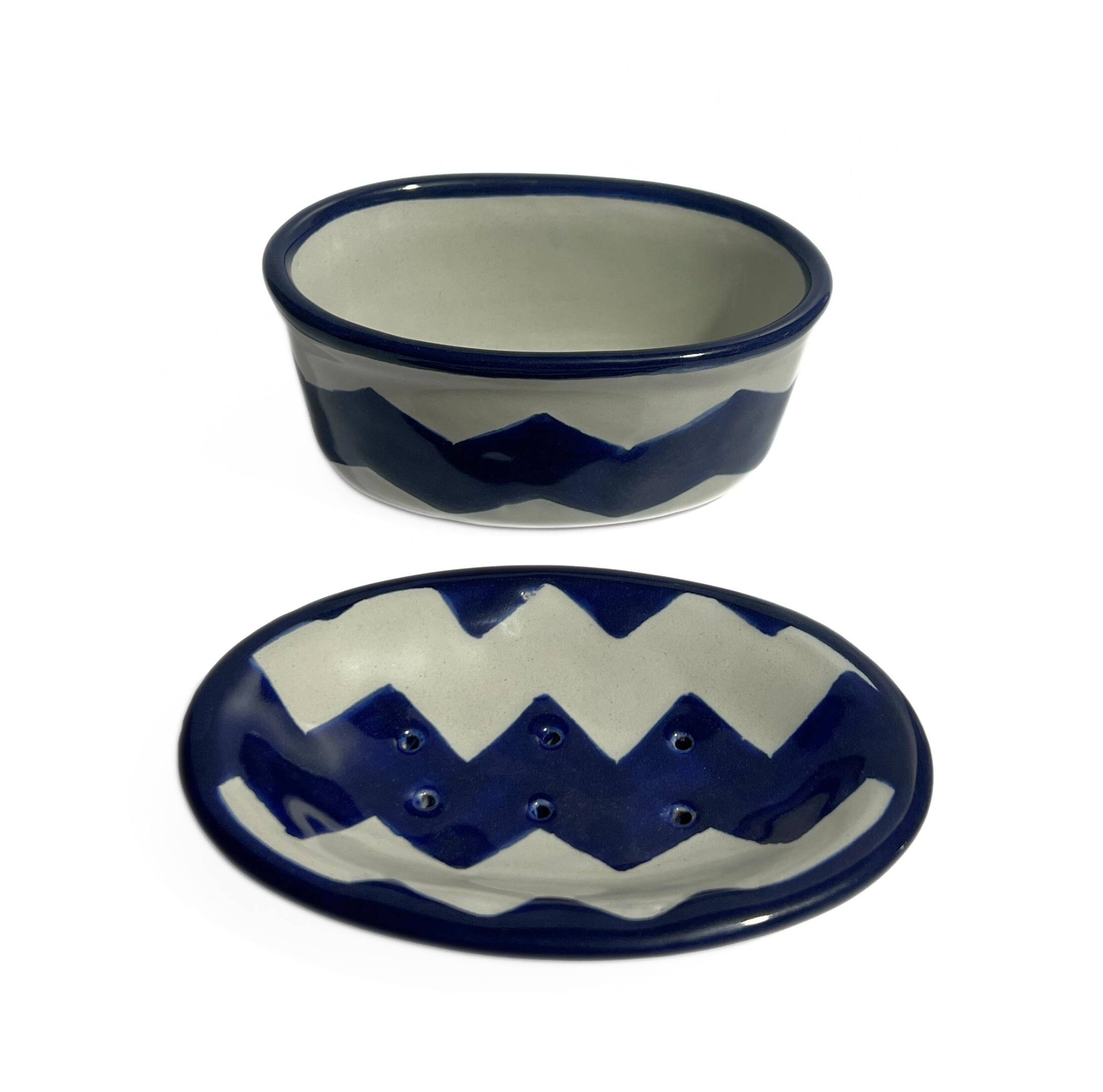 JABONERA DE 2 PIEZAS FONDO TRADICIONAL ZIGZAG AZUL COBALTO