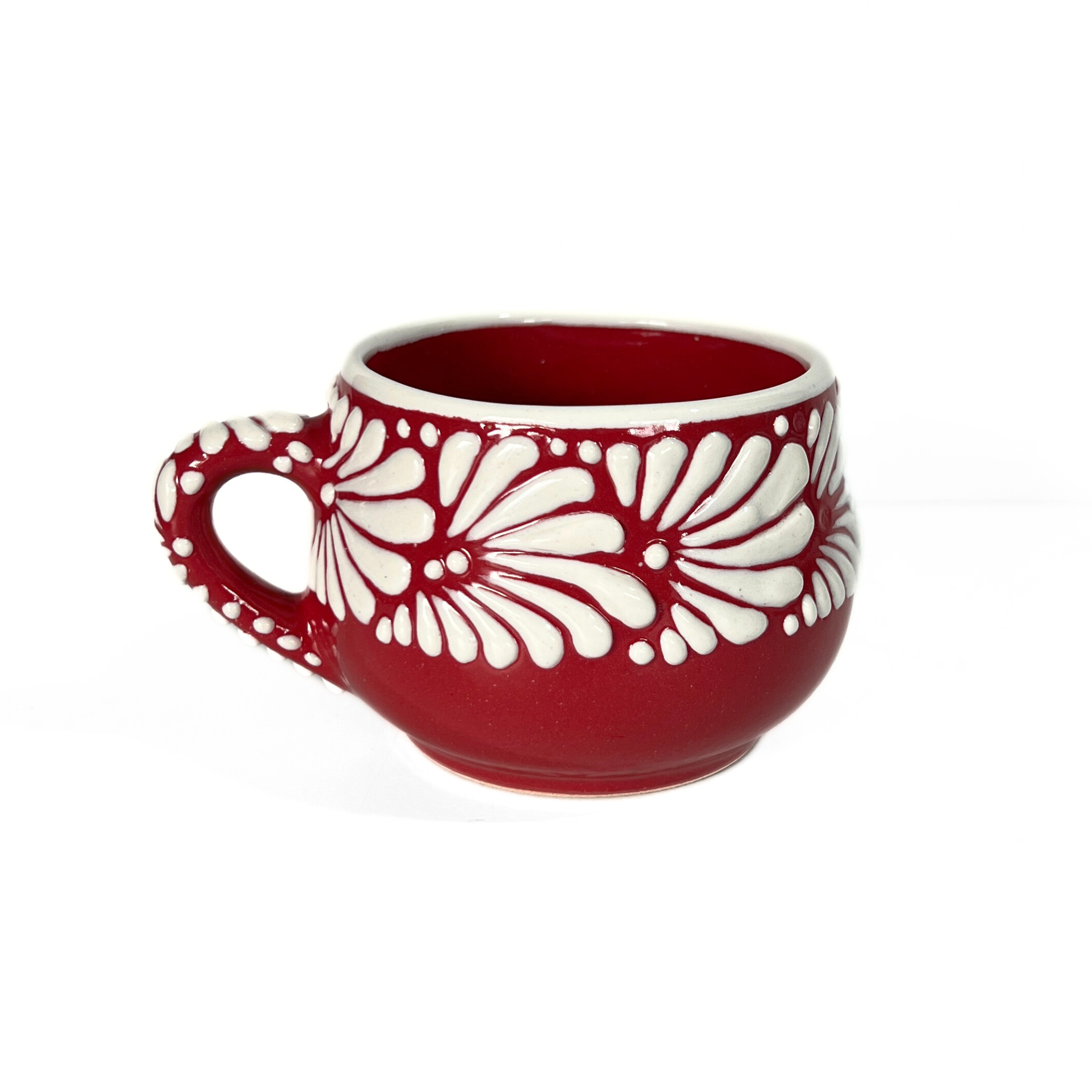 TAZA CHOCOLATERA MEDIANA FONDO ROJO MIK CENEFA BLANCO