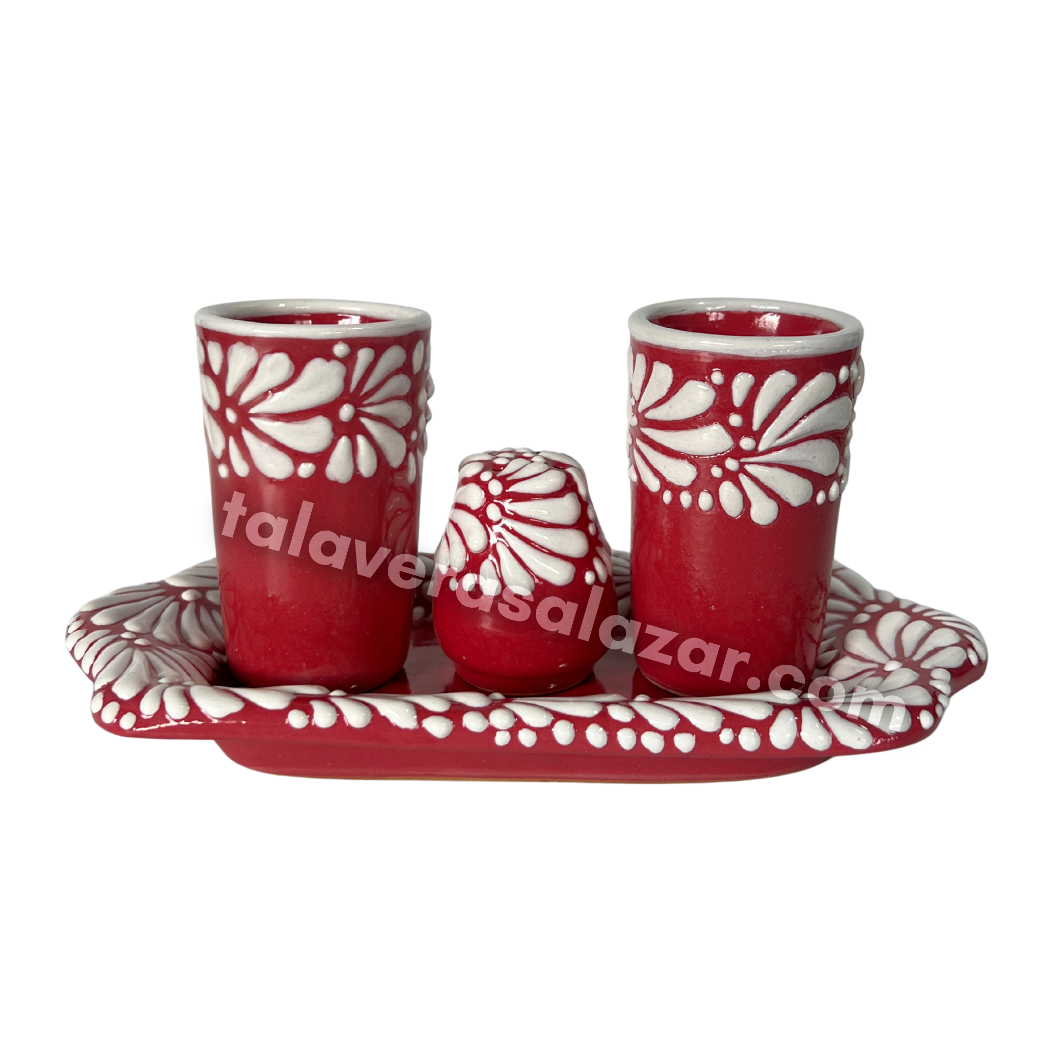 SET TEQUILERO 4 PZ FONDO ROJO MIK CENEFA BLANCO