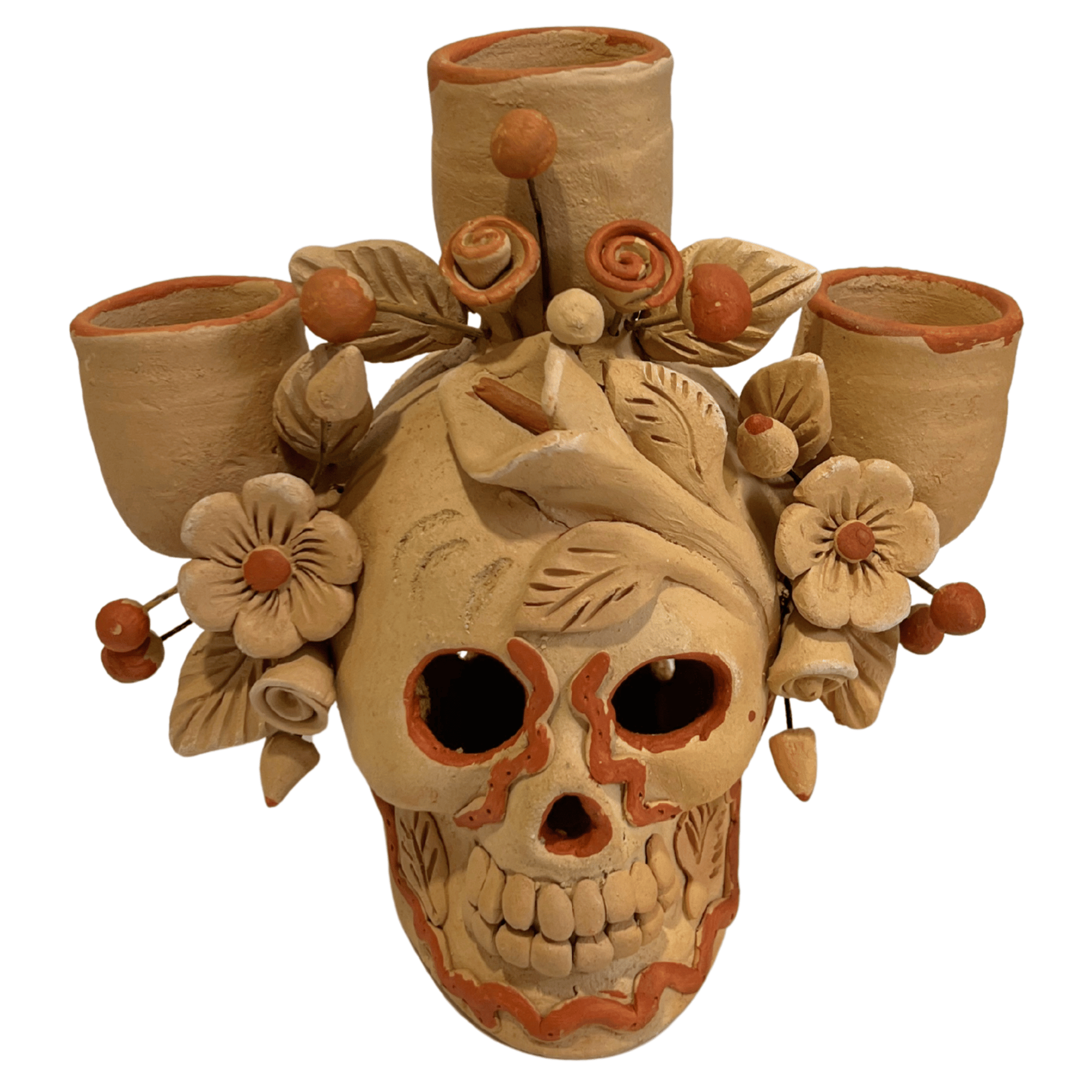 CANDELABRO CRANEO BARRO BORDADO NATURAL 03