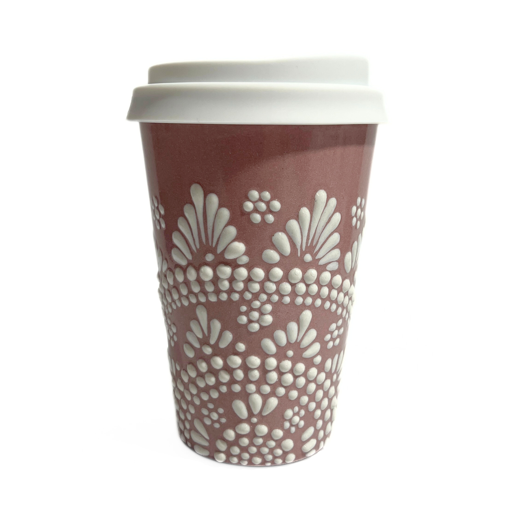 TERMO 15 CM SIN ASA FONDO ROSA CENEFA MANDALA BLANCO