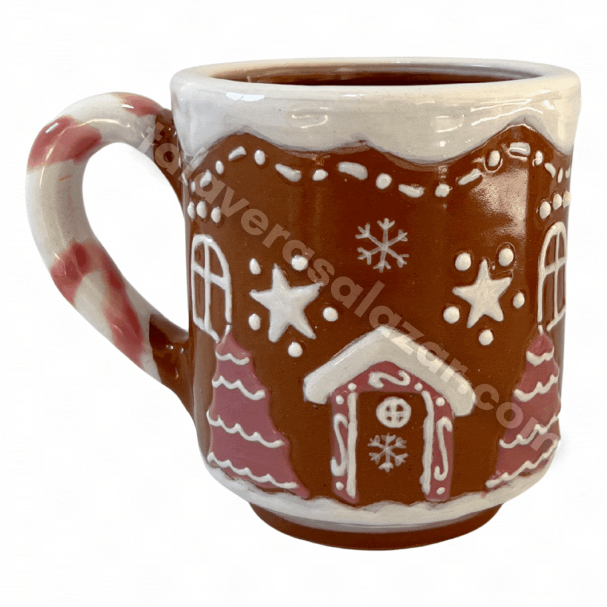 TAZA RECTA GALLETA DE JENGIBRE CON ASA BASTÓN ROSA