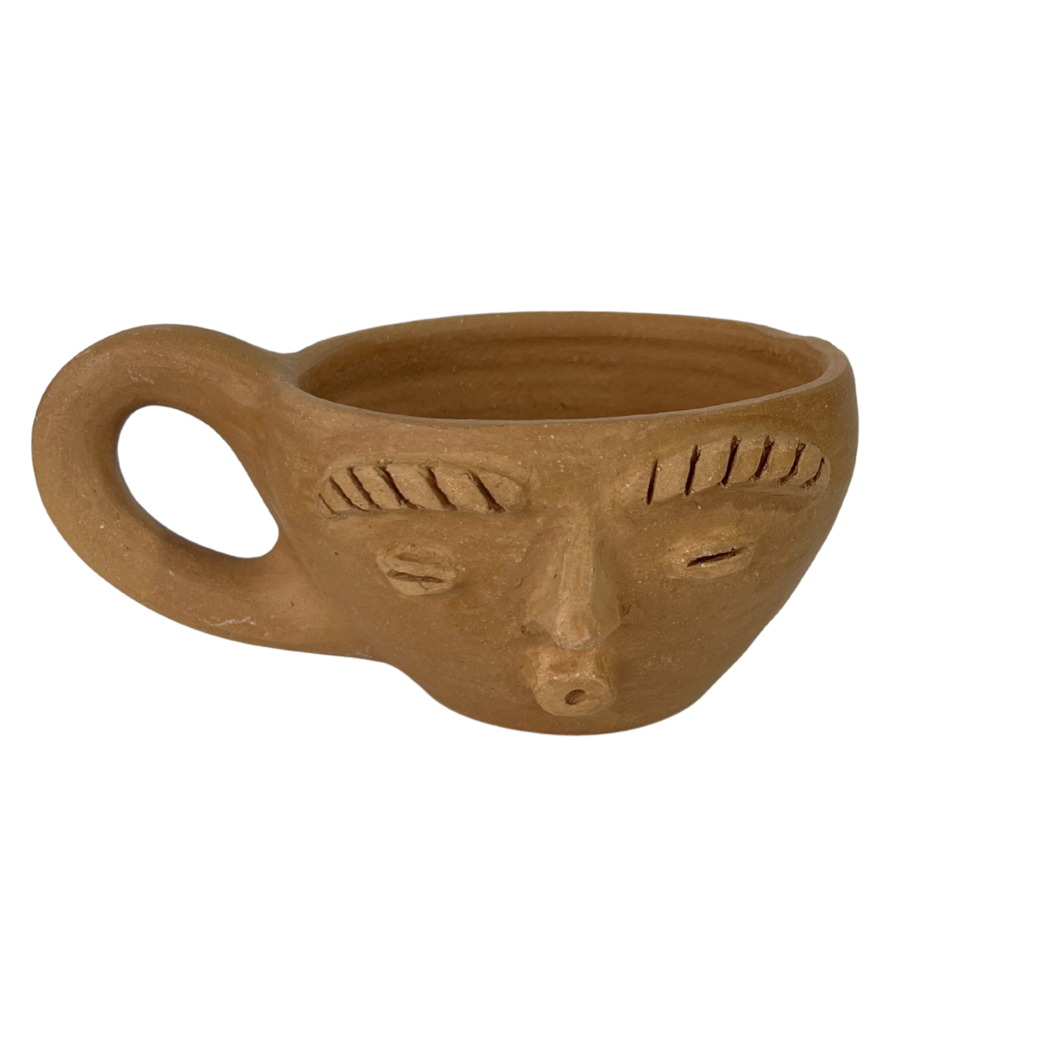 TAZA REDONDA CARITA BARRO BLANCO SILBANDO