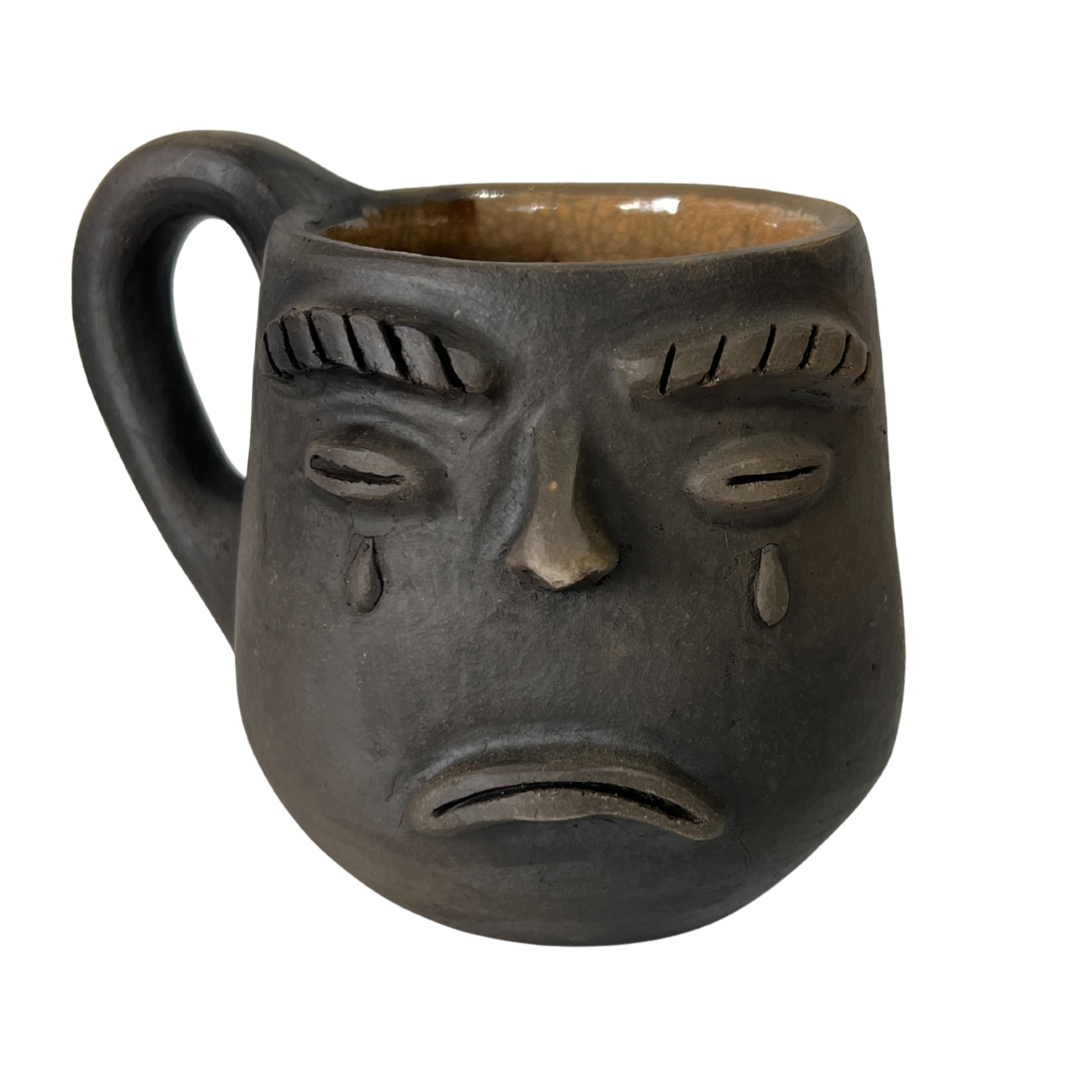 TAZA BARRO AHUMADO CARITA TRISTE