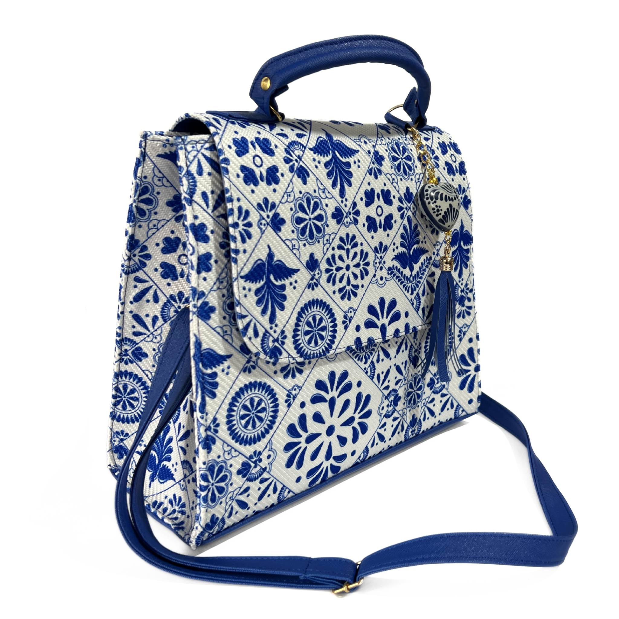 BOLSA COLOR AZUL COBALTO ESTILO TALAVERA CON LLAVERO AZUL COBALTO