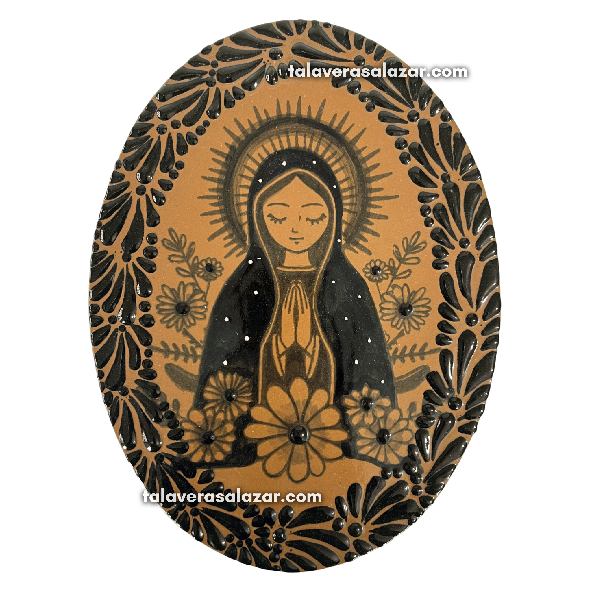 PLACA OVALADA 24 CM VIRGENCITA MIK NEGRO VERSION CAFE