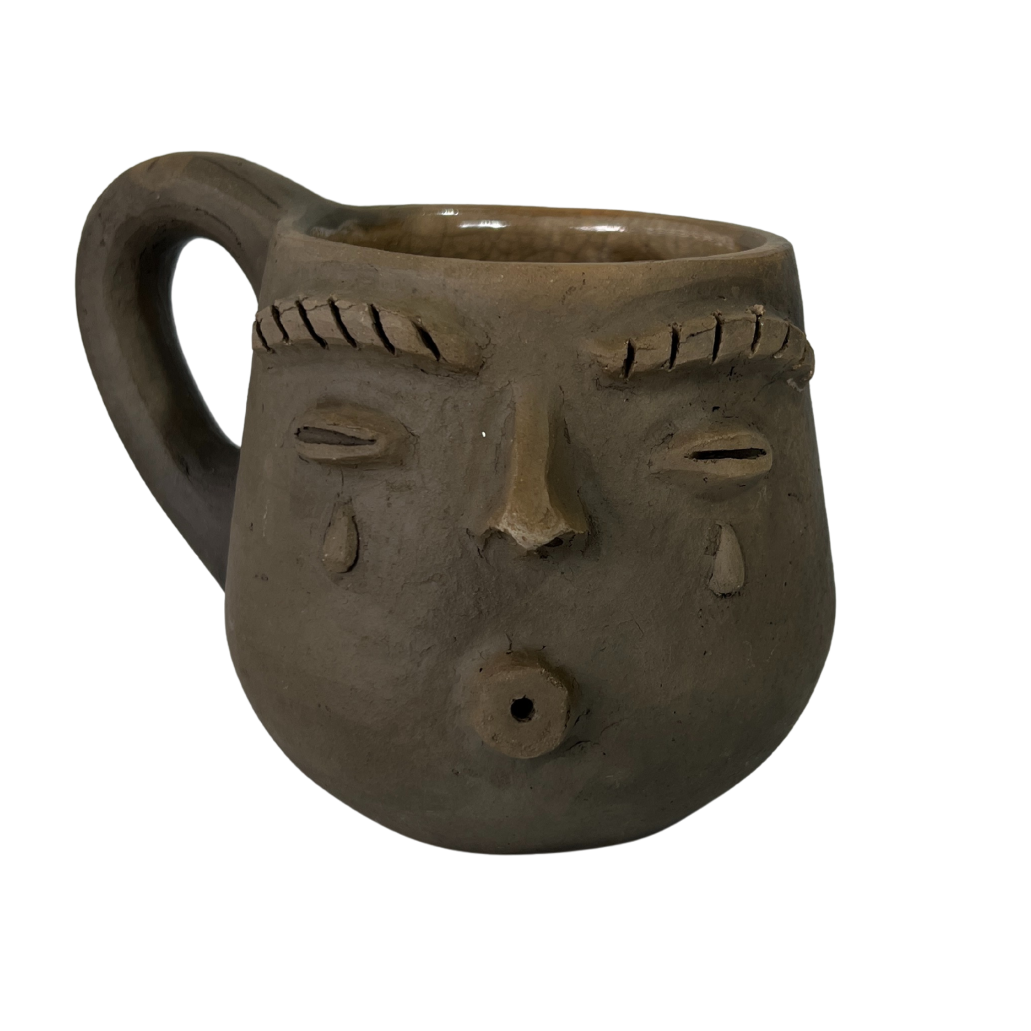 TAZA BARRO AHUMADO CARITA LAGRIMAS
