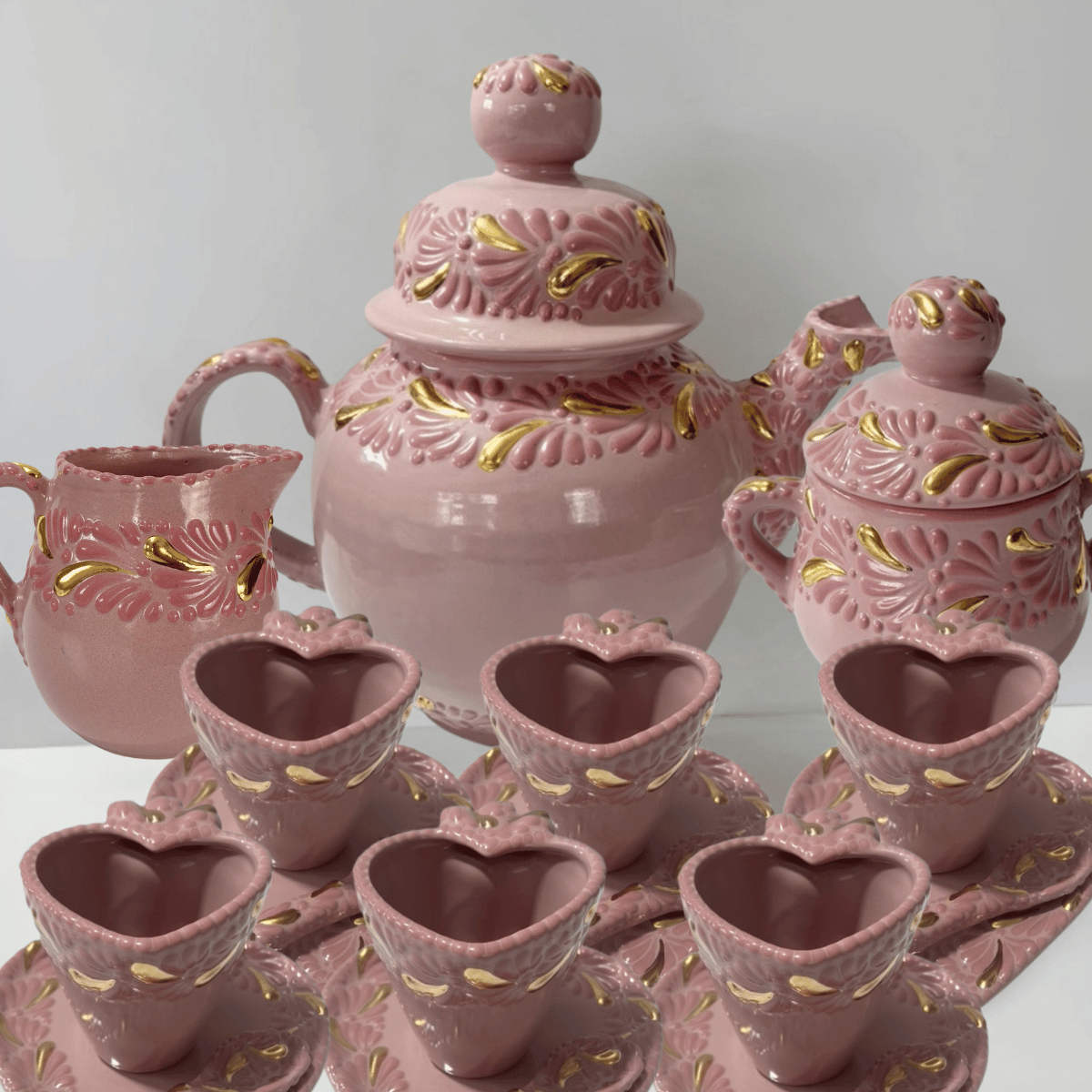 PAQUETE JUEGO DE CAFE FONDO ROSA CENEFA MIK ROSA DESTELLOS DE ORO PARA 6 PERSONAS