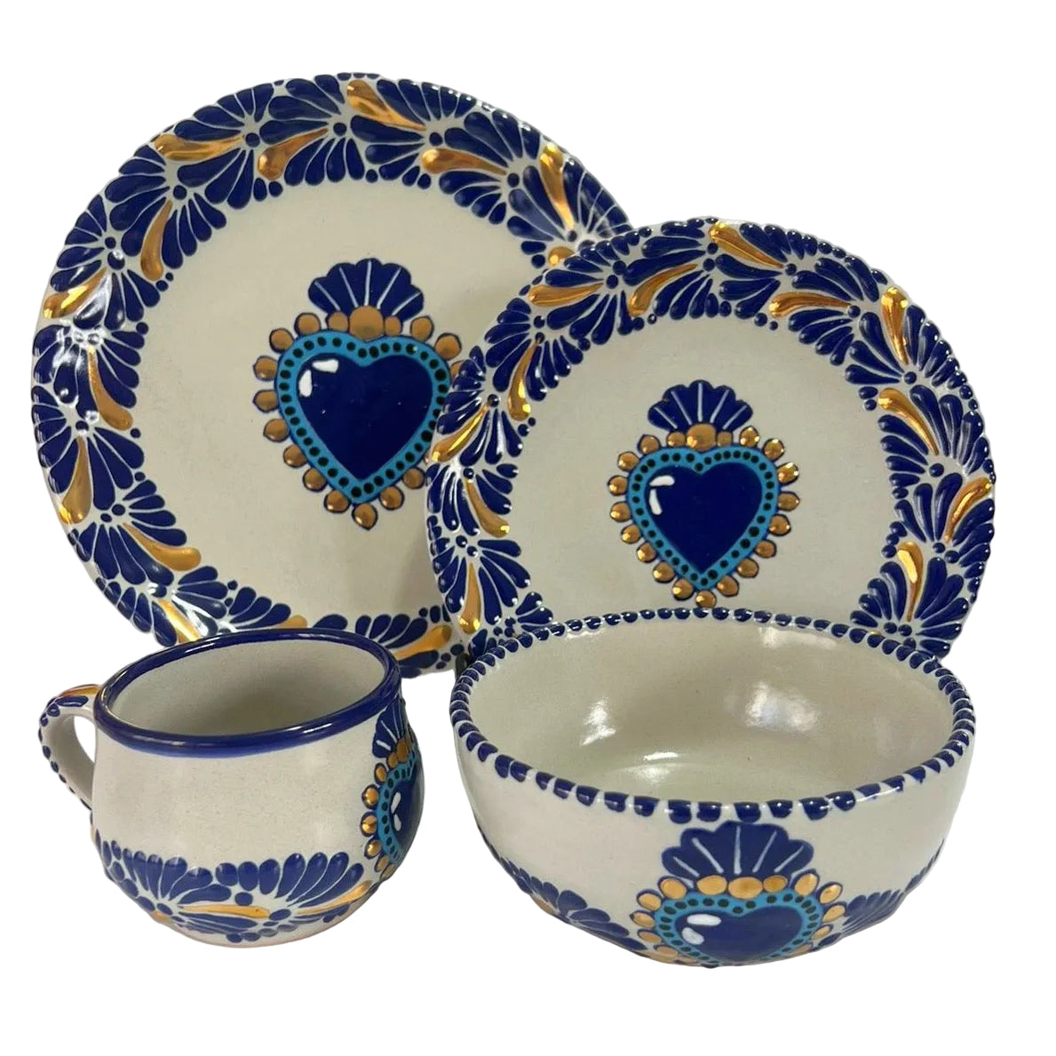VAJILLA SAGRADO CORAZON AZUL DESTELLO DE ORO