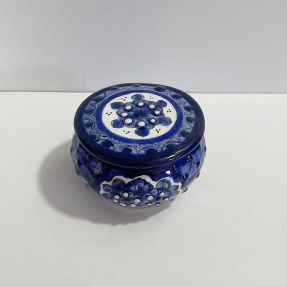 ALHAJERO TAPA PLANA AZUL COBALTO DECORADO FLORES