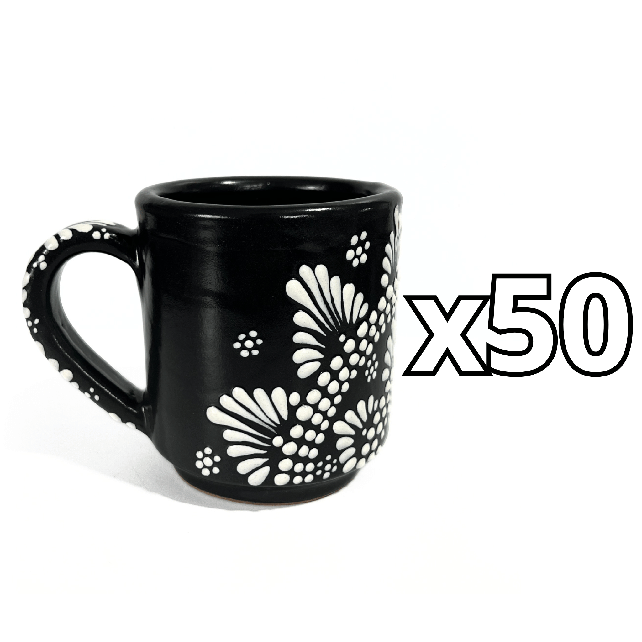 TAZA RECTA ESTANDAR FONDO NEGRO CENEFA MANDALA BLANCO